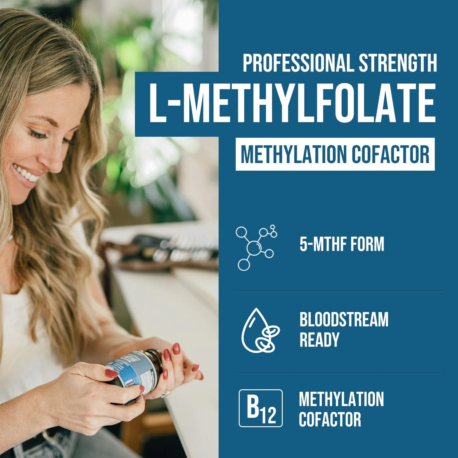 L Methyl Folate 15mg Plus Methyl B12 Cofactor – High Potency, Active 5-MTHF Form - Supports Mood, Methylation, Cognition – Bioactive Forms of Vitamin B9 & B12 (60 Capsules – 60 Servings) - Image 6