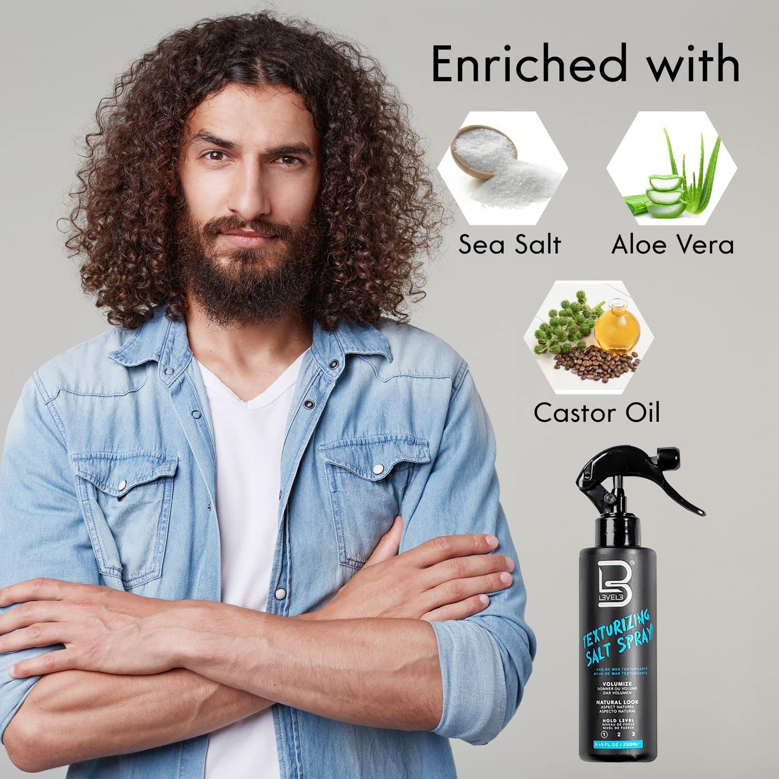 L3 Level 3 Sea Salt Texturizing Spray - Creates Beachy Waves and Texture - Casual Hair Finish (8.45 Fl Oz) - Image 6