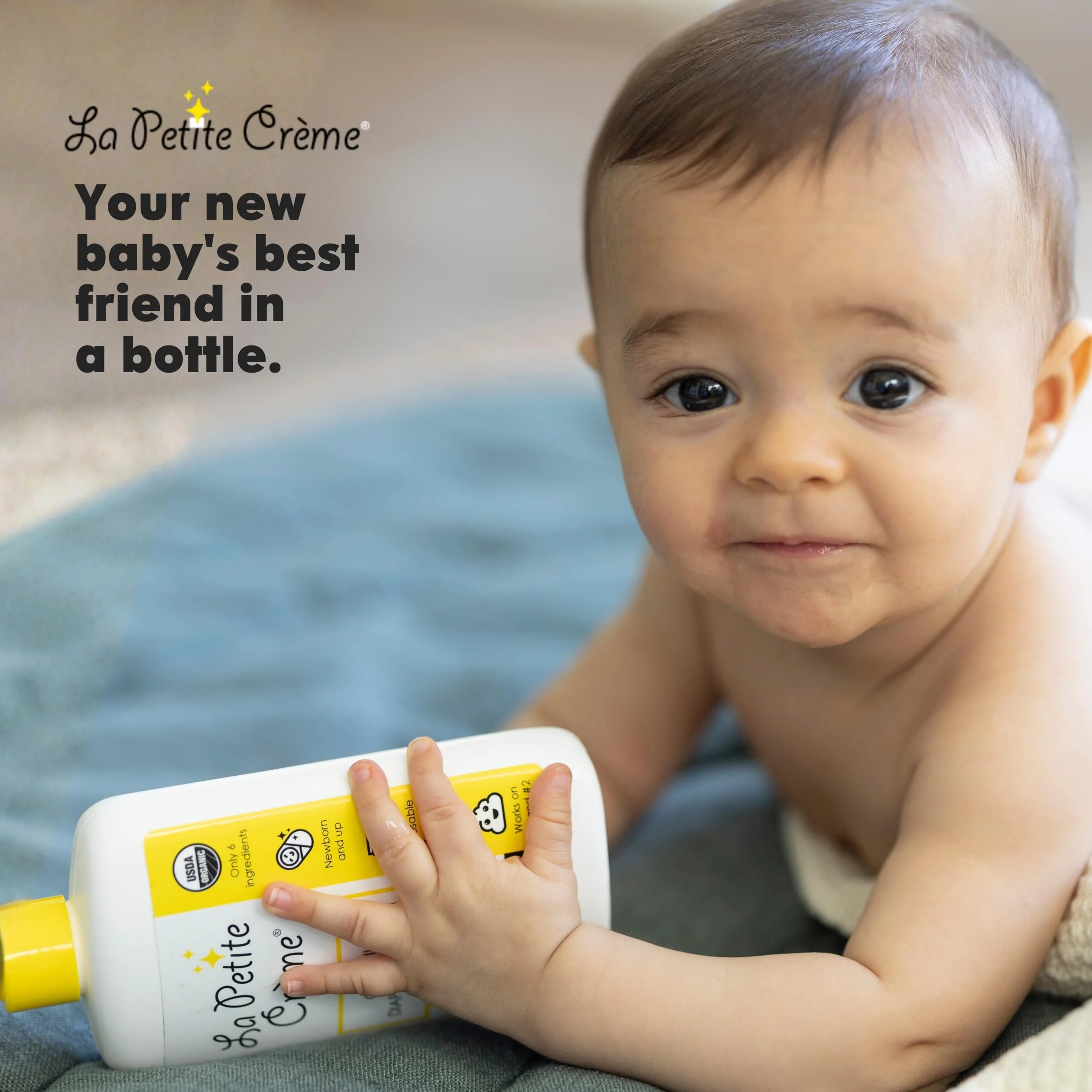 La Petite Creme French Premium Diapering Lotion - Diaper Cream Alternative to Baby Wipes - Gentle Moisturizer & Skin Cleanser with USDA Certified Organic Ingredients - Baby Essentials (20 oz) - Image 2