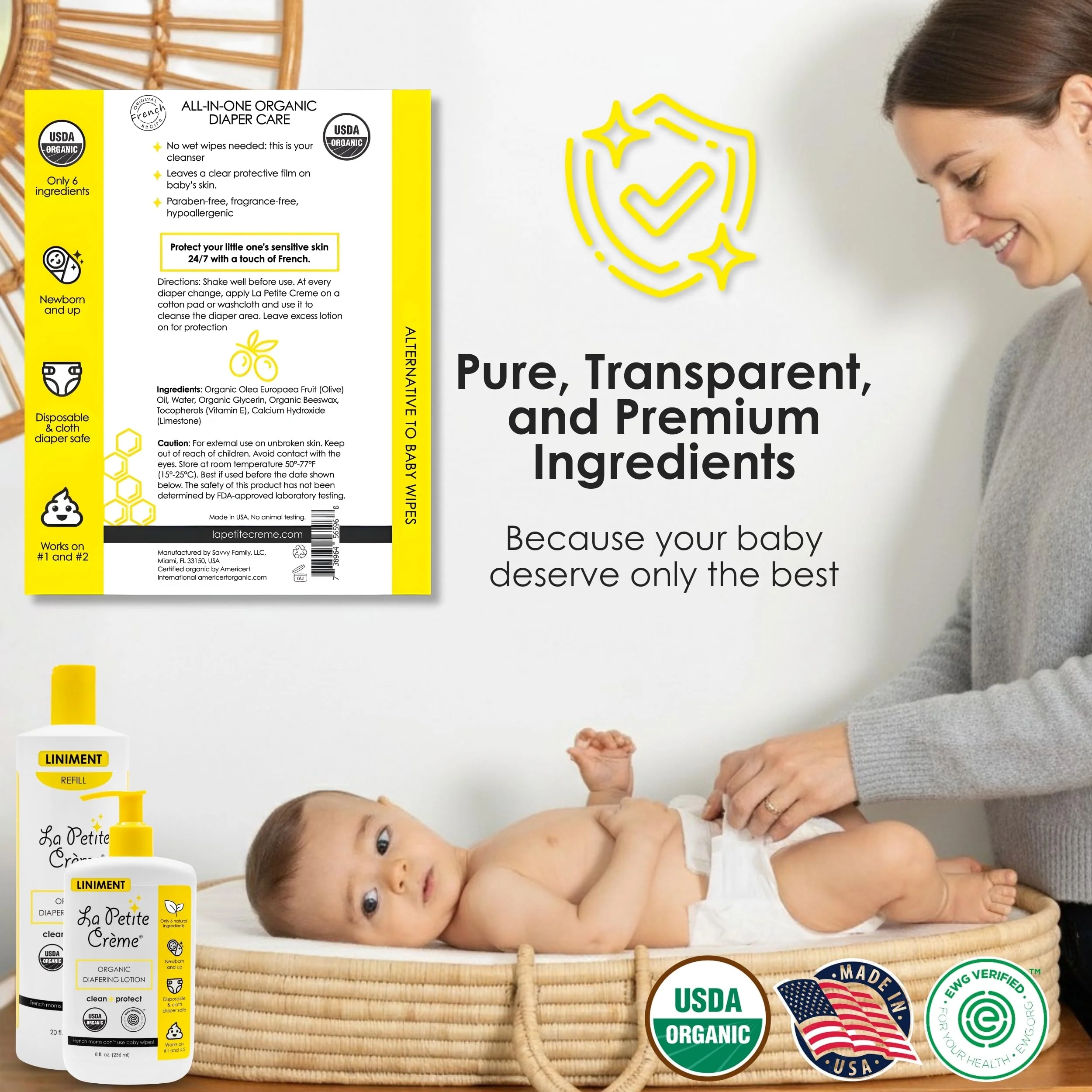 La Petite Creme French Premium Diapering Lotion - Diaper Cream Alternative to Baby Wipes - Gentle Moisturizer & Skin Cleanser with USDA Certified Organic Ingredients - Baby Essentials (20 oz) - Image 9