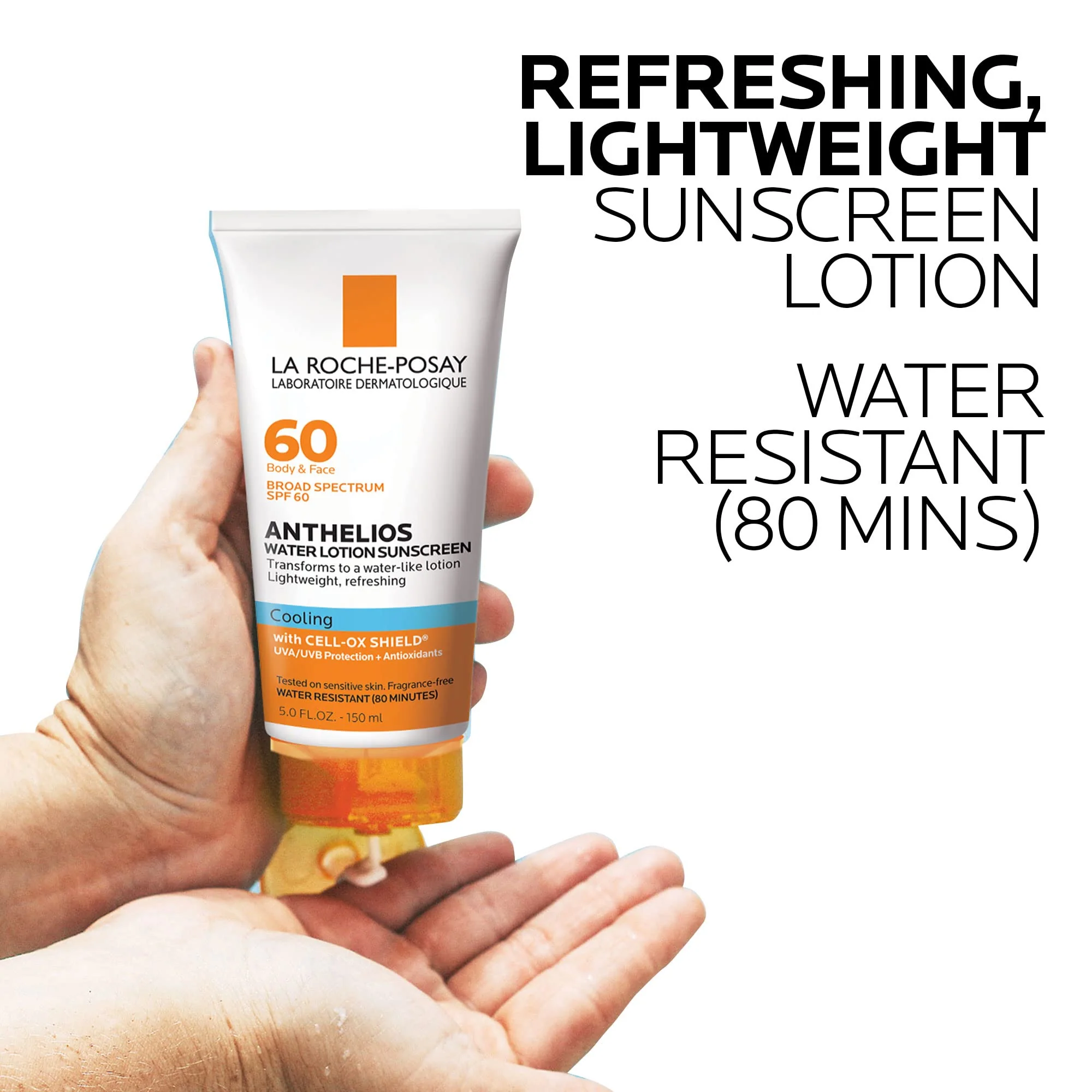 La Roche-Posay Anthelios Cooling Water Sunscreen Lotion, Water Based Sunscreen for Face & Body, Broad Spectrum SPF + Antioxidants, Fast Absorbing Water-Like Texture, Oil Free Sunscreen SPF 60 - Image 7