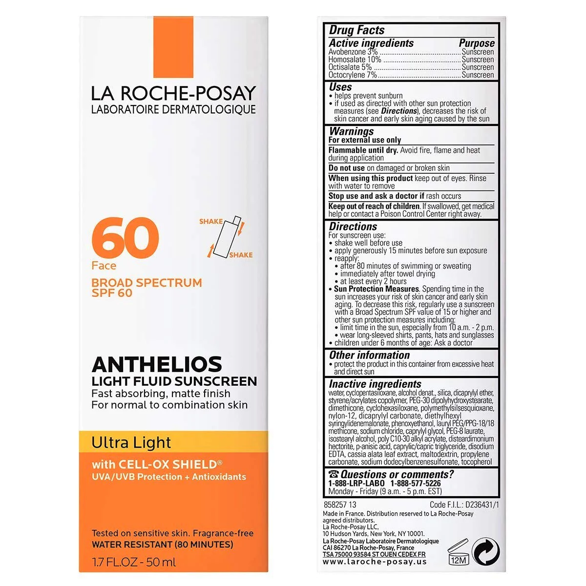 La Roche-Posay Anthelios Light Fluid Facial Sunscreen SPF 60, Lightweight Sunscreen For Face, Fluid Texture, Broad Spectrum SPF + Antioxidants, Oil Free & Oxybenzone Free, Travel Size 1.7 Fl. Oz. - Image 8