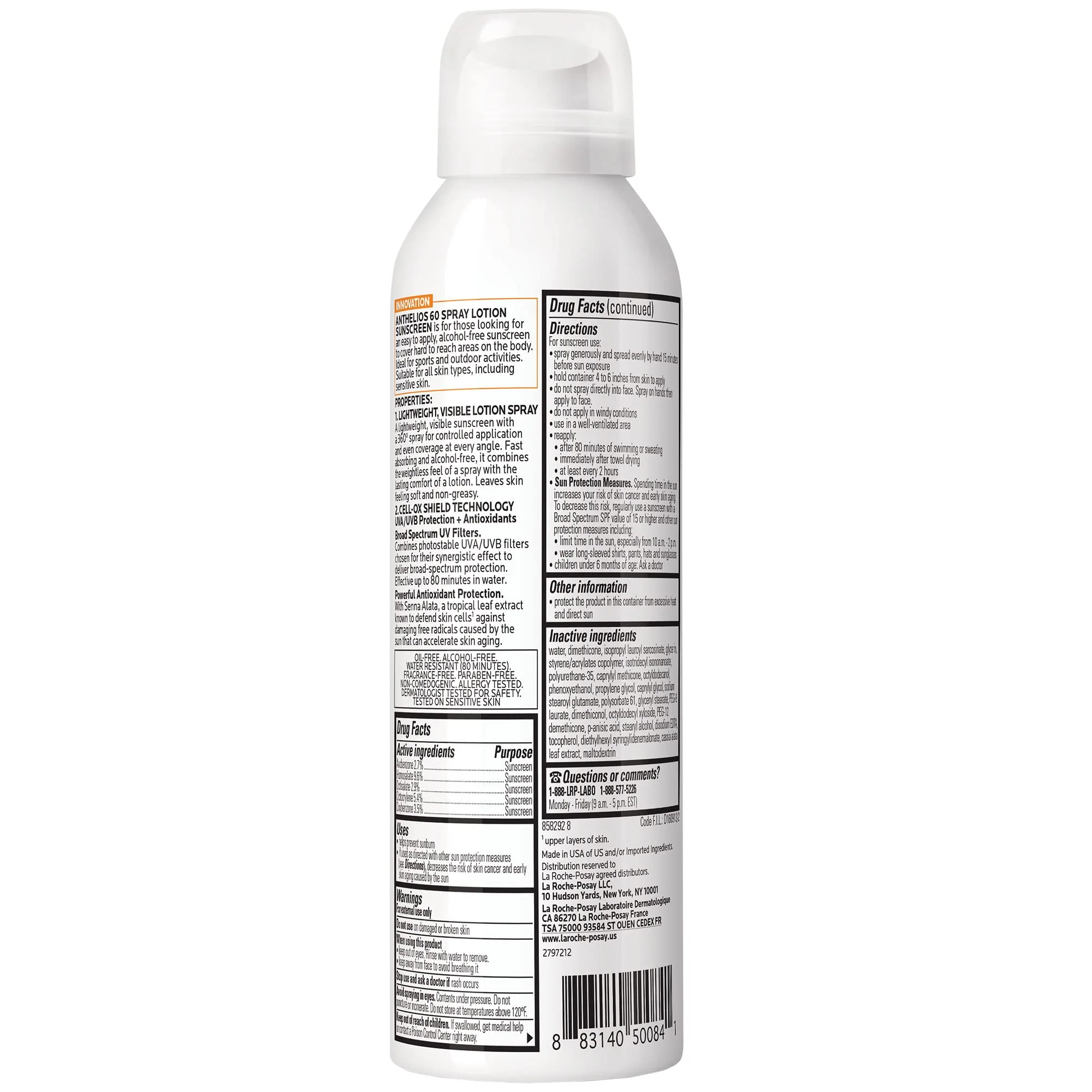 La Roche-Posay Anthelios Ultra-Light Sunscreen Spray Lotion SPF 60, Spray Sunscreen For Face & Body, Broad Spectrum SPF + Antioxidants, Oil Free, Alcohol Free, Water Resistant 80 Min., 5 Fl. Oz. - Image 10