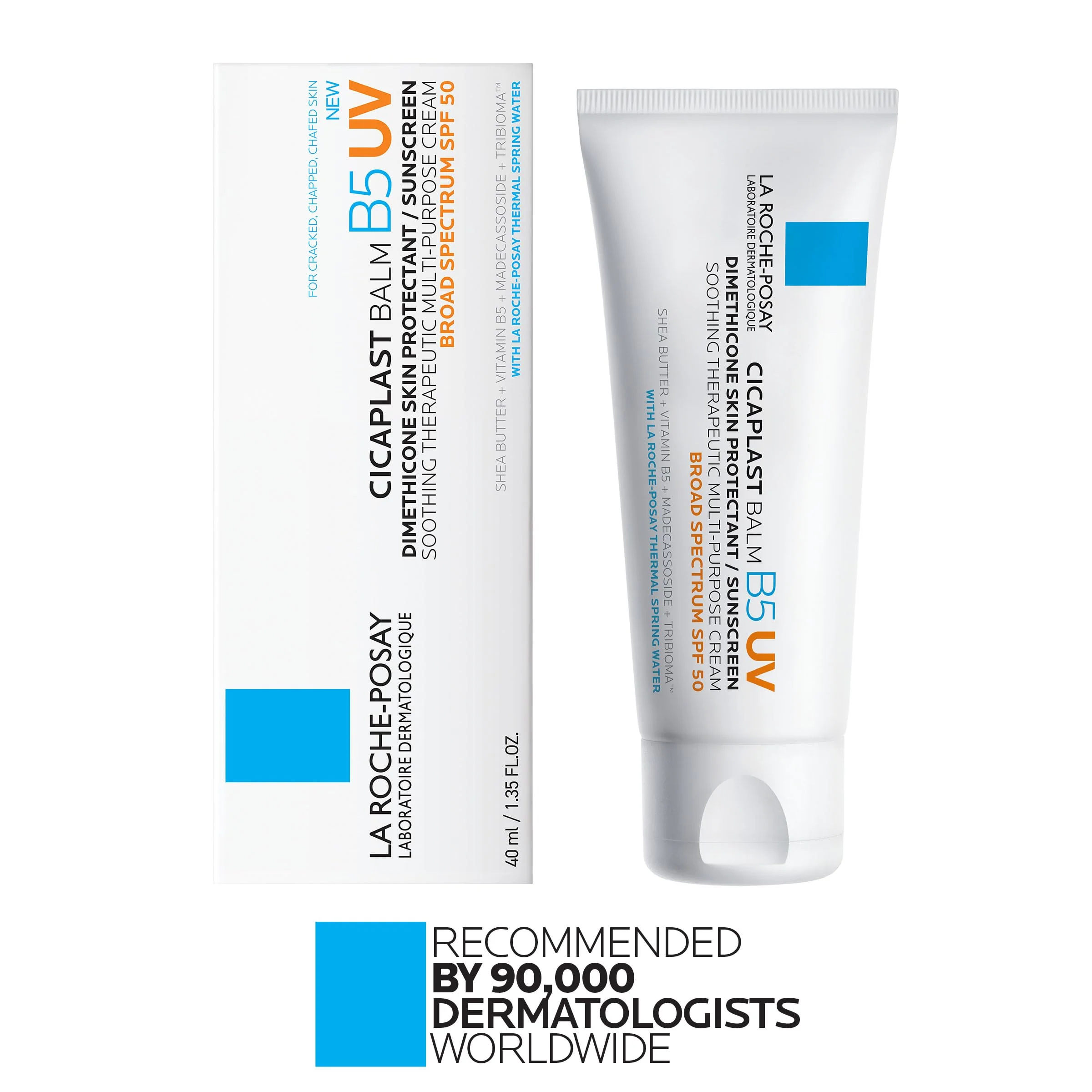La Roche-Posay Cicaplast Balm B5 UV SPF 50, Vitamin B5 + Shea Butter + Tribioma + Madecassoside + Zinc Oxide Sunscreen, Post Treatment Skin Protectant With SPF, Multi-Purpose Cream For Dry Skin - Image 3