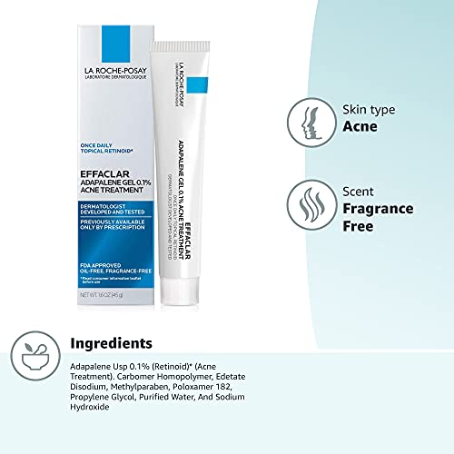 La Roche-Posay Effaclar Adapalene Gel 0.1% Acne Treatment, Retinoid Cream, Acne Medication Gel for Blackheads & Whiteheads, Oil Free, Helps Clear and Prevent Blemishes & Clogged Pores - Image 2