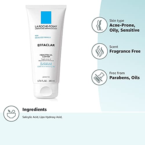 La Roche-Posay Effaclar Medicated Gel Cleanser, 2% Salicylic Acid Cleanser + LHA + Glycerin, Foaming Acne Face Wash, Helps Clear & Prevent Acne Breakouts, Oil Free, Targets Excess Oil - Image 2