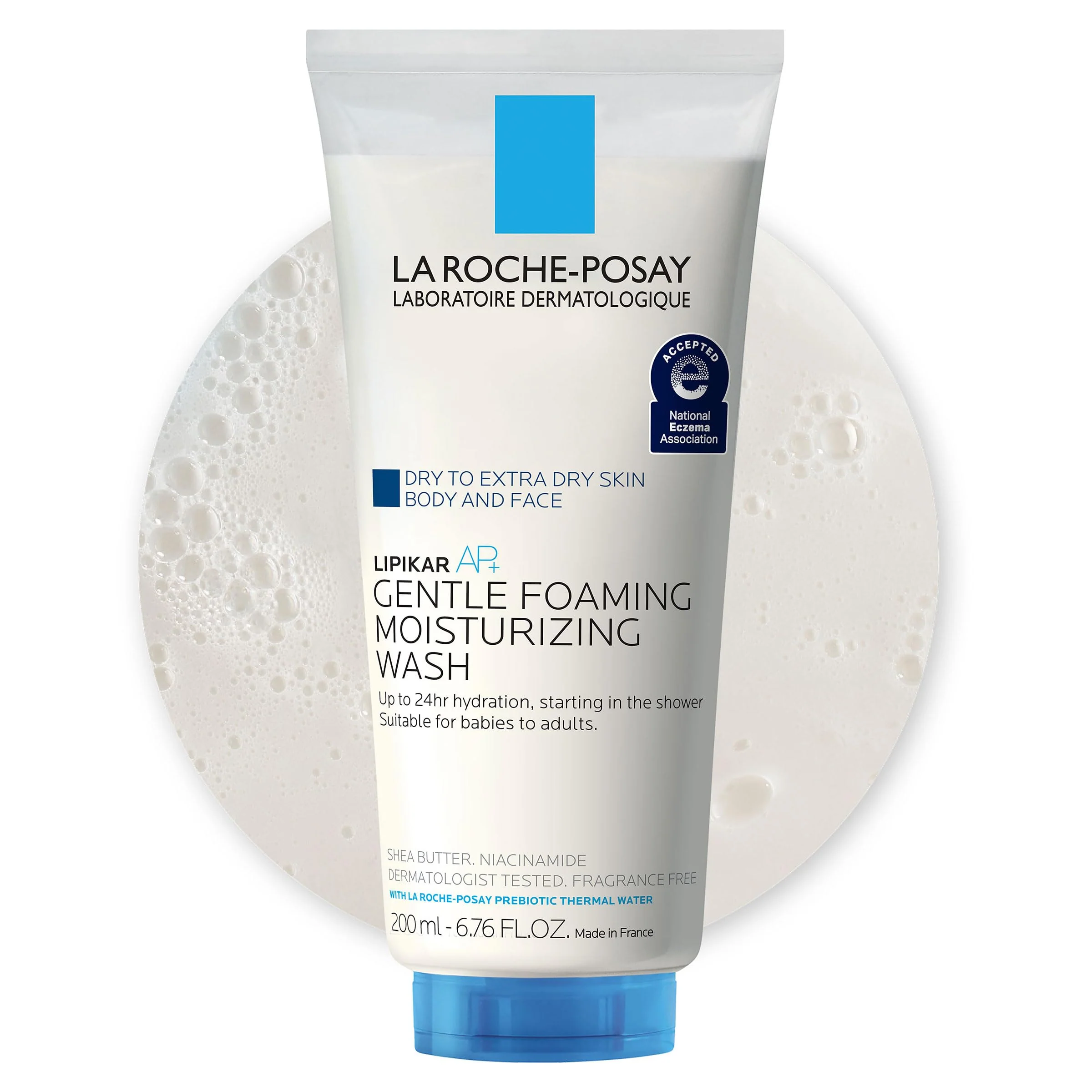 La Roche-Posay Lipikar AP+ Gentle Foaming Moisturizing Wash, Shea Butter + Niacinamide + Glycerin, Moisturizing Body Wash & Face Wash For Dry Skin, National Eczema Association Accepted, Soap Free