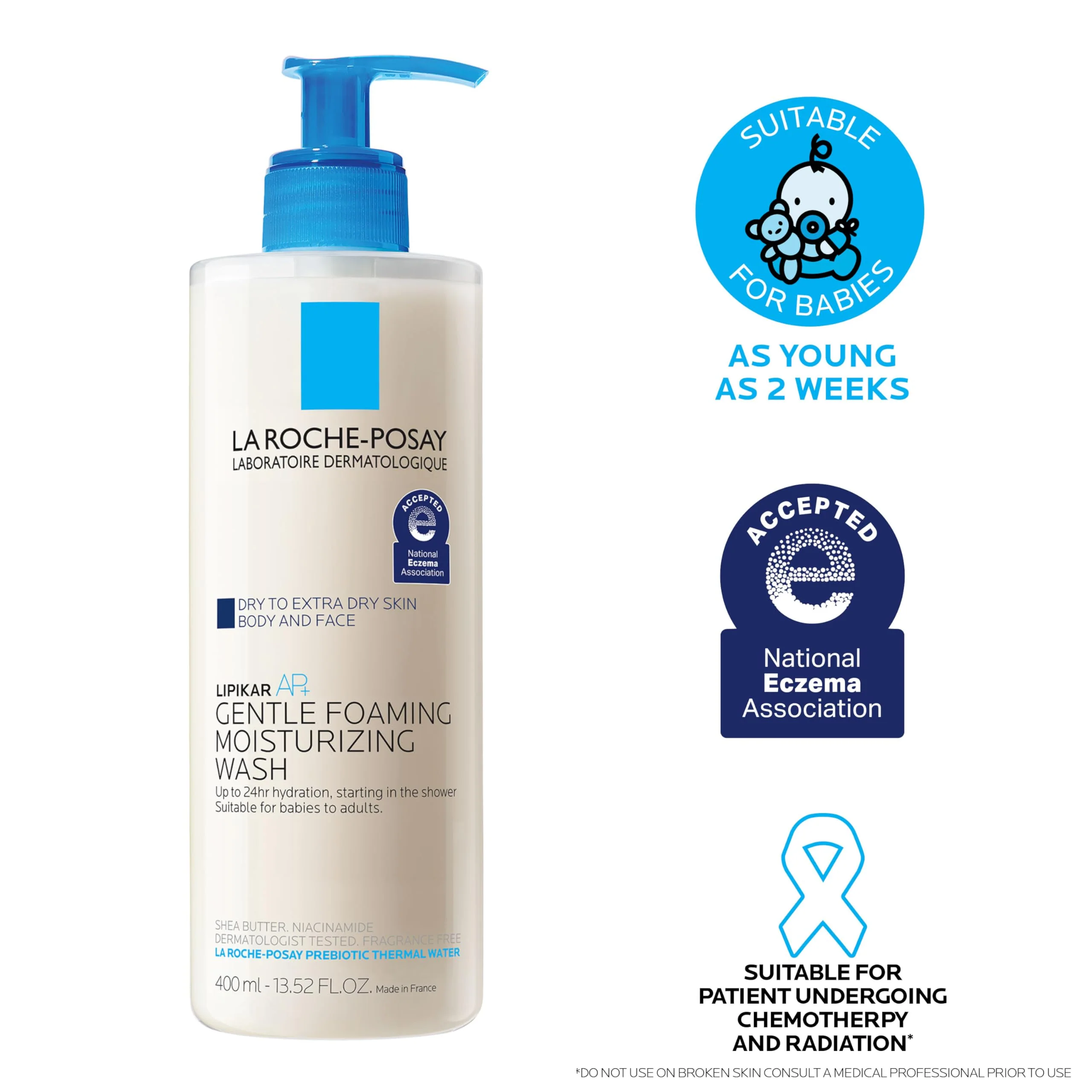 La Roche-Posay Lipikar AP+ Gentle Foaming Moisturizing Wash, Shea Butter + Niacinamide + Glycerin, Moisturizing Body Wash For Dry Skin, National Eczema Association Accepted, Soap Free - Image 3