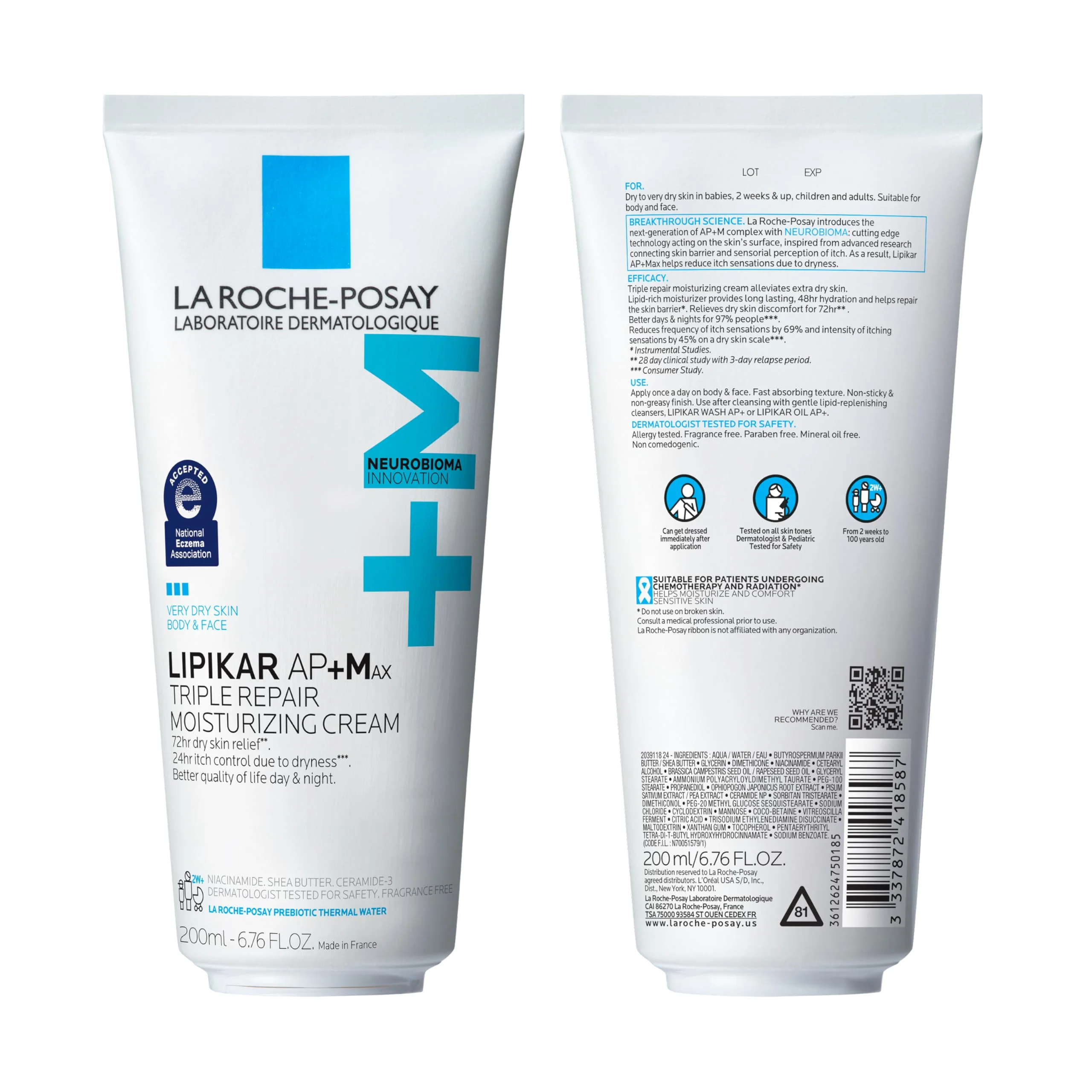 La Roche-Posay Lipikar AP+MAX Triple Repair Moisturizing Body Cream | Face & Body Lotion for Dry Skin with Shea Butter & Niacinamide | Gentle Moisturizer for Very Dry, Rough & Sensitive Skin, 200ml - Image 2