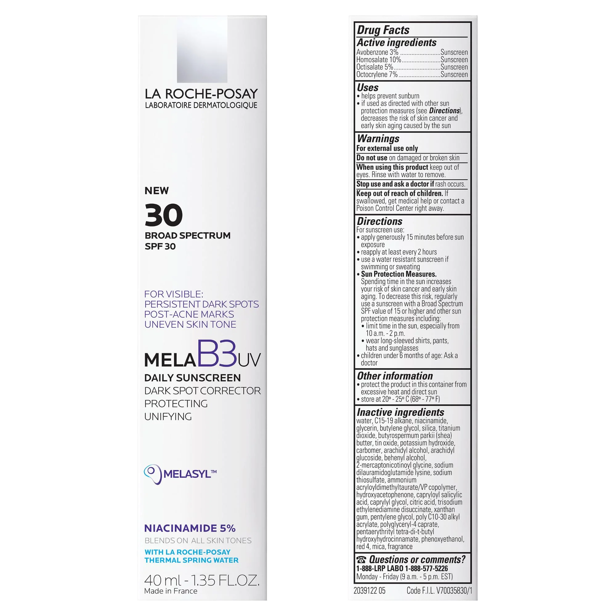 La Roche-Posay Mela B3 UV Daily Sunscreen, Face Moisturizer With SPF 30 + Anti-Aging Melasyl + 5% Niacinamide, Helps Correct & Protect From Sun Damage, Face Sunscreen With No White Cast, 40ML - Image 2