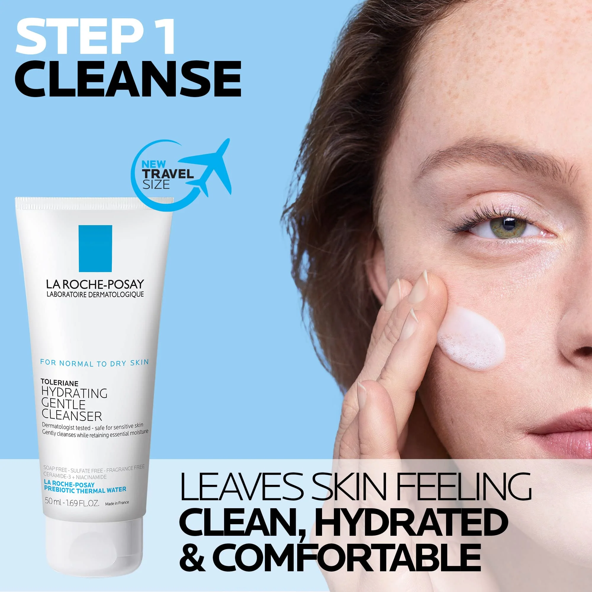 La Roche-Posay Toleraine Skin Care Set, Double Repair Face Moisturizer 100ml & Hydrating Gentle Cleanser 50ml, Oil Free Moisturizer & Face Wash - Image 7