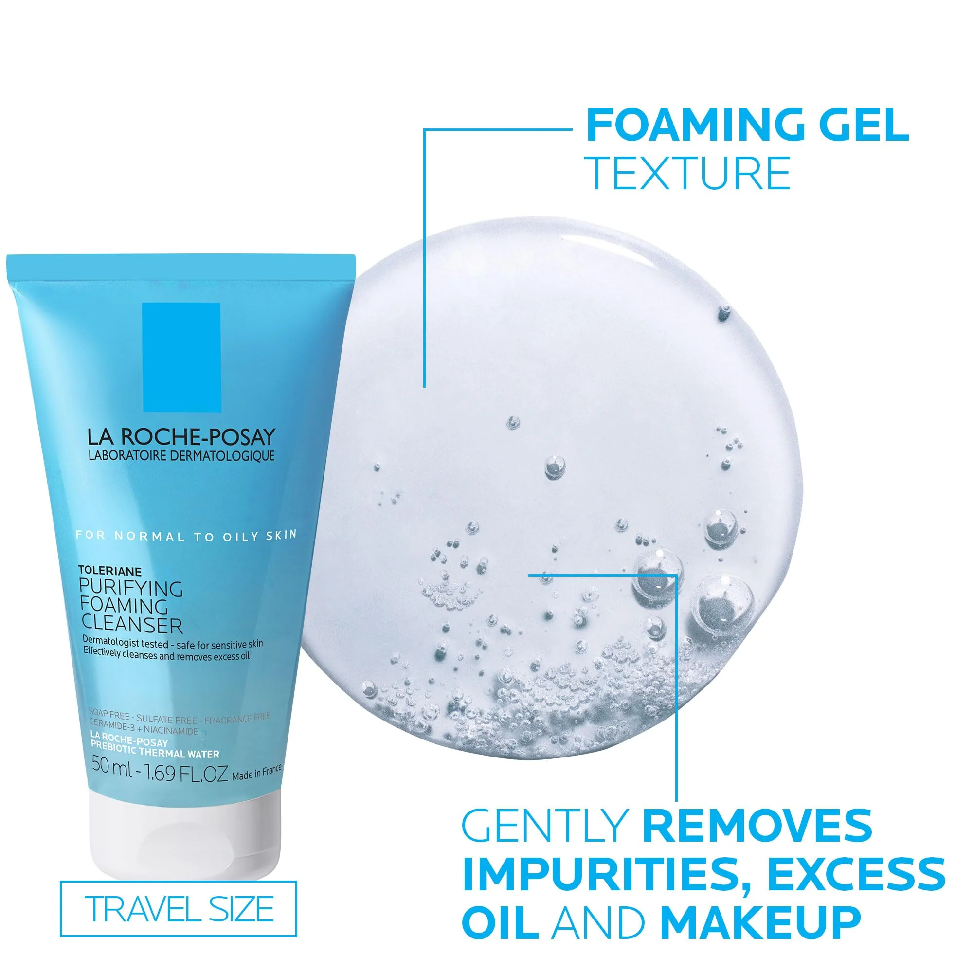La Roche-Posay Toleraine Skin Care Set, Double Repair Face Moisturizer 100ml & Purifying Foaming Facial Cleanser 50ml, Oil Free Moisturizer & Face Wash For Oily Skin, Formulated with Niacinamide - Image 3