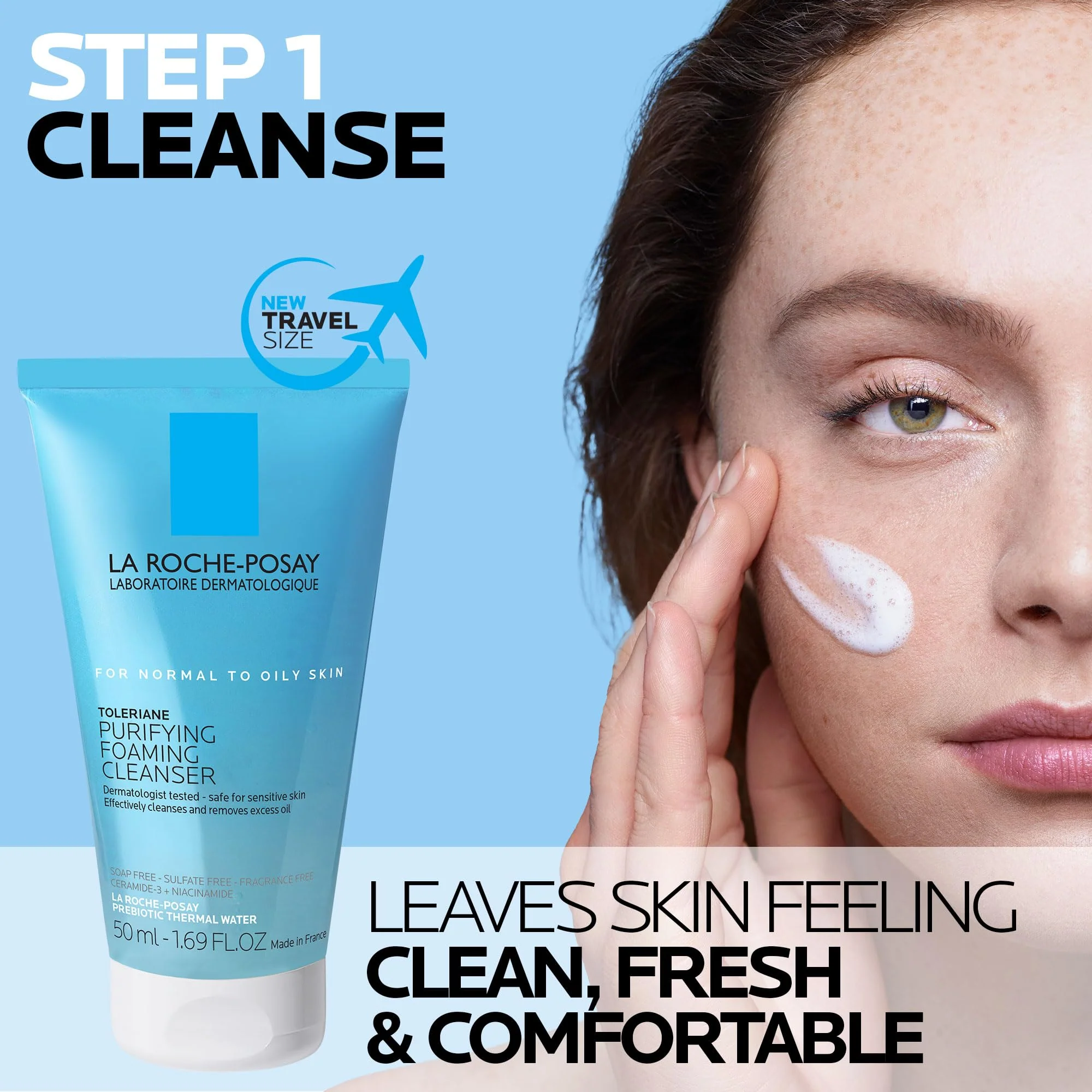 La Roche-Posay Toleraine Skin Care Set, Double Repair Face Moisturizer 100ml & Purifying Foaming Facial Cleanser 50ml, Oil Free Moisturizer & Face Wash For Oily Skin, Formulated with Niacinamide - Image 7