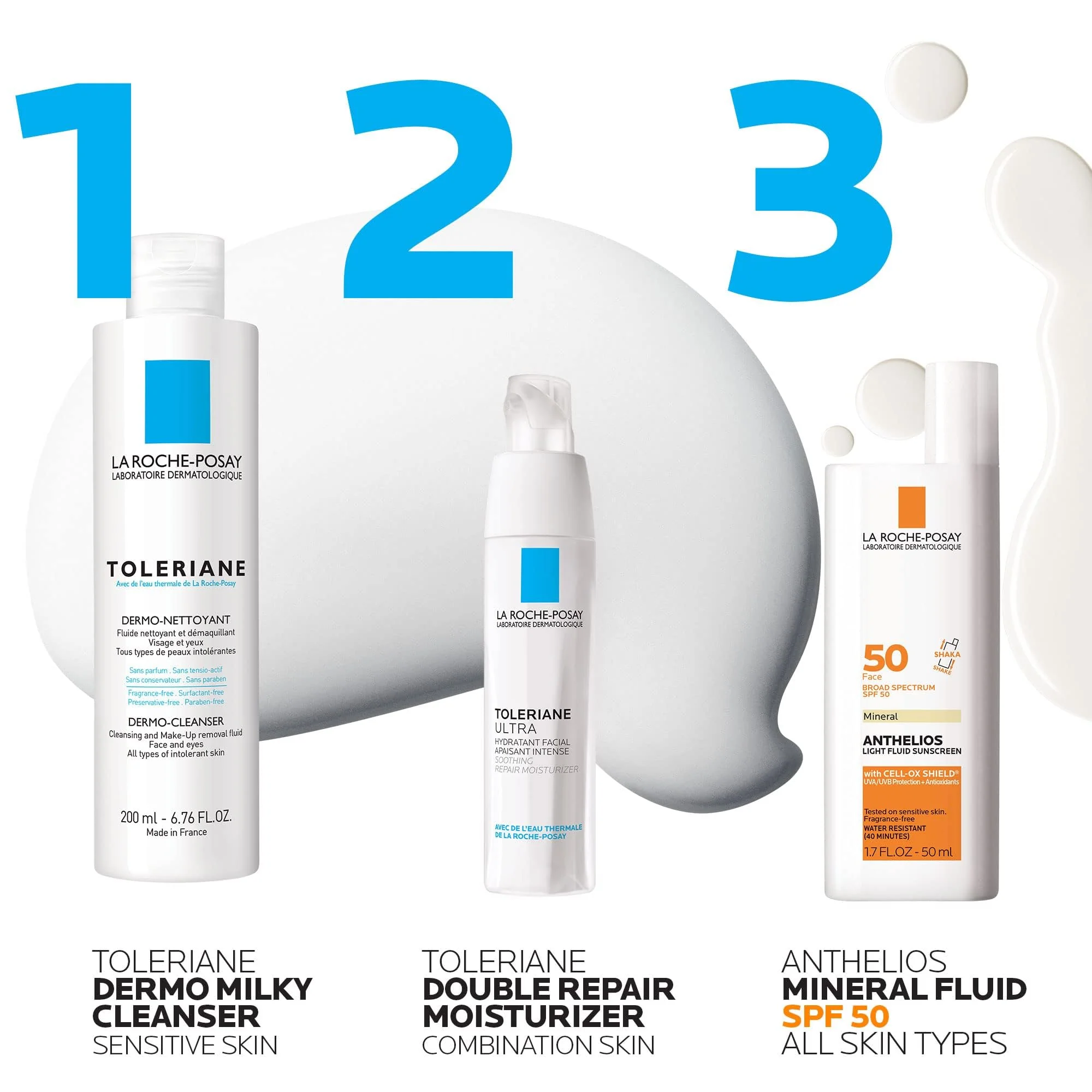 La Roche-Posay Toleriane Dermo Facial Cleanser for Face & Eyes, Gentle Face Wash and Makeup Remover, Milky Texture, Fragrance Free, Preservative Free - Image 2