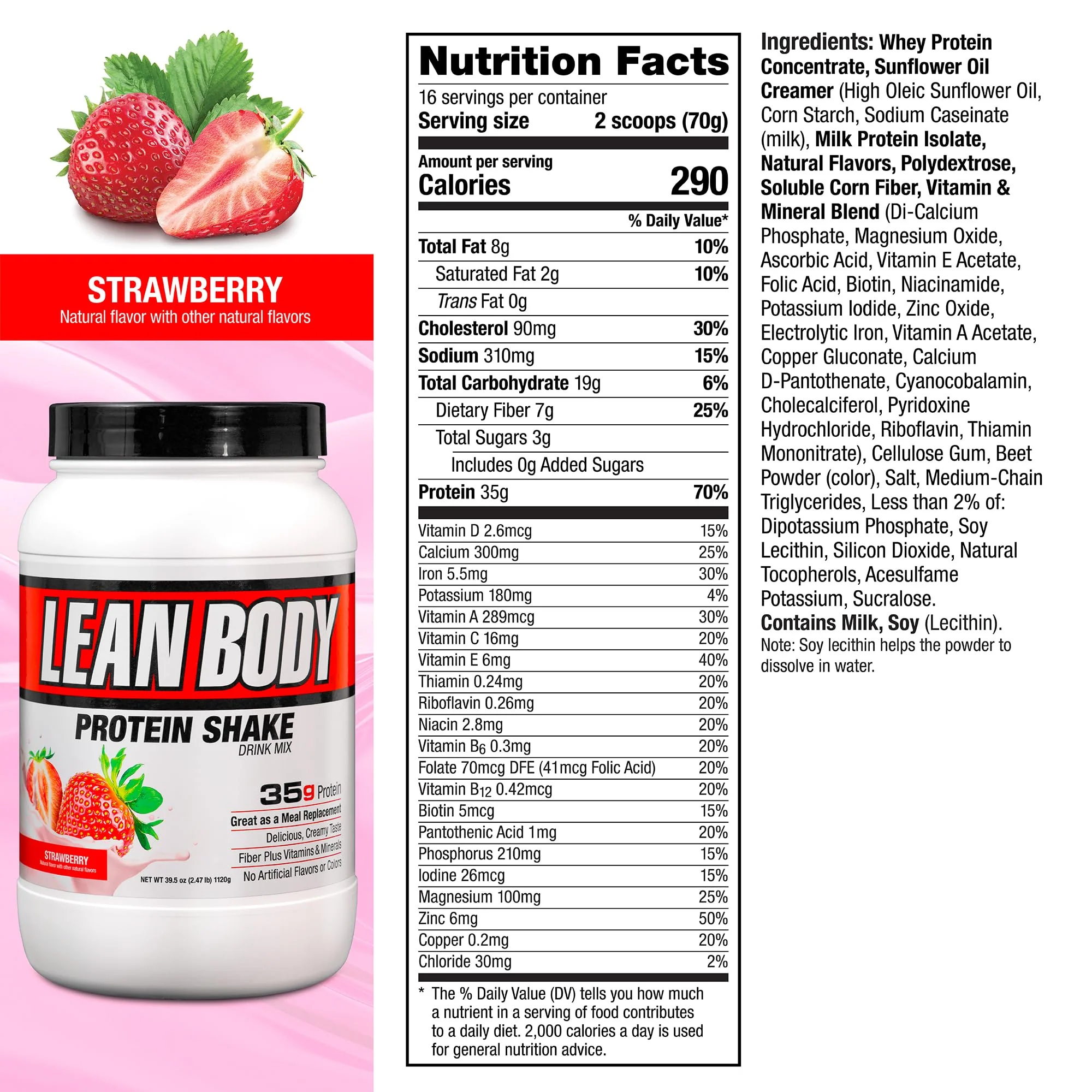 Labrada Nutrition Lean Body Hi-Protein Shake, Strawberry, 2.47-Pound Tub Strawberry Packaging May Vary - Image 2