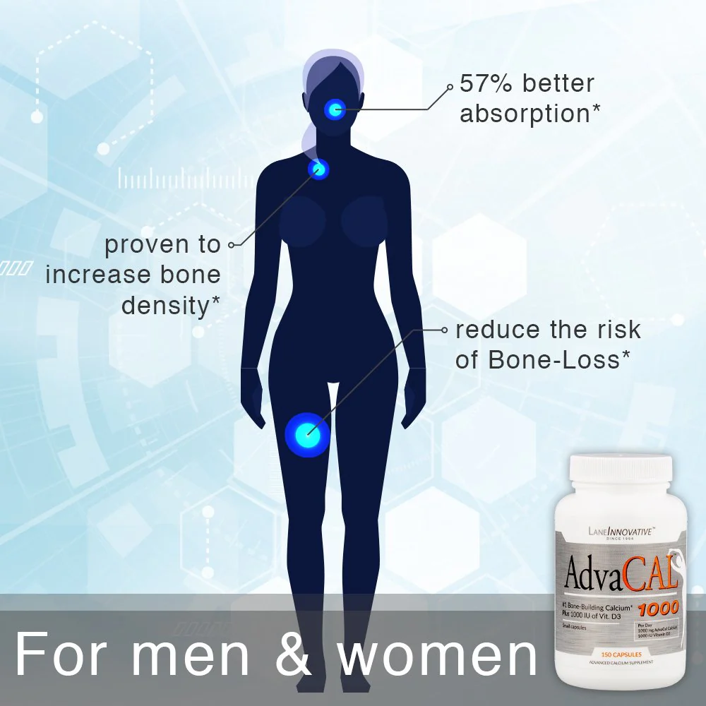 Lane Innovative - AdvaCAL 1000, Advanced Calcium Supplement, Easy to Swallow Extra Small Capsule, Supports Increased Bone Density (50 Servings) - Image 4