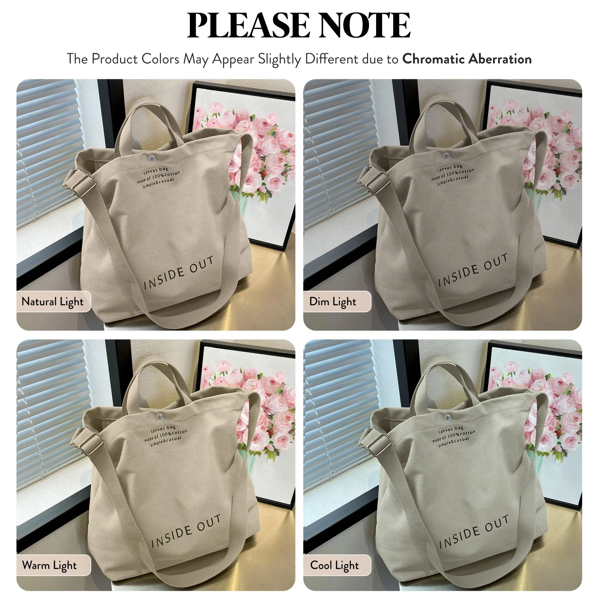 Large Tote Bag for Women, Canvas Bag Women Gift, Fashion Crossbody 16oz Cotton Bag, Large Capacity Shoulder Bag - Image 3