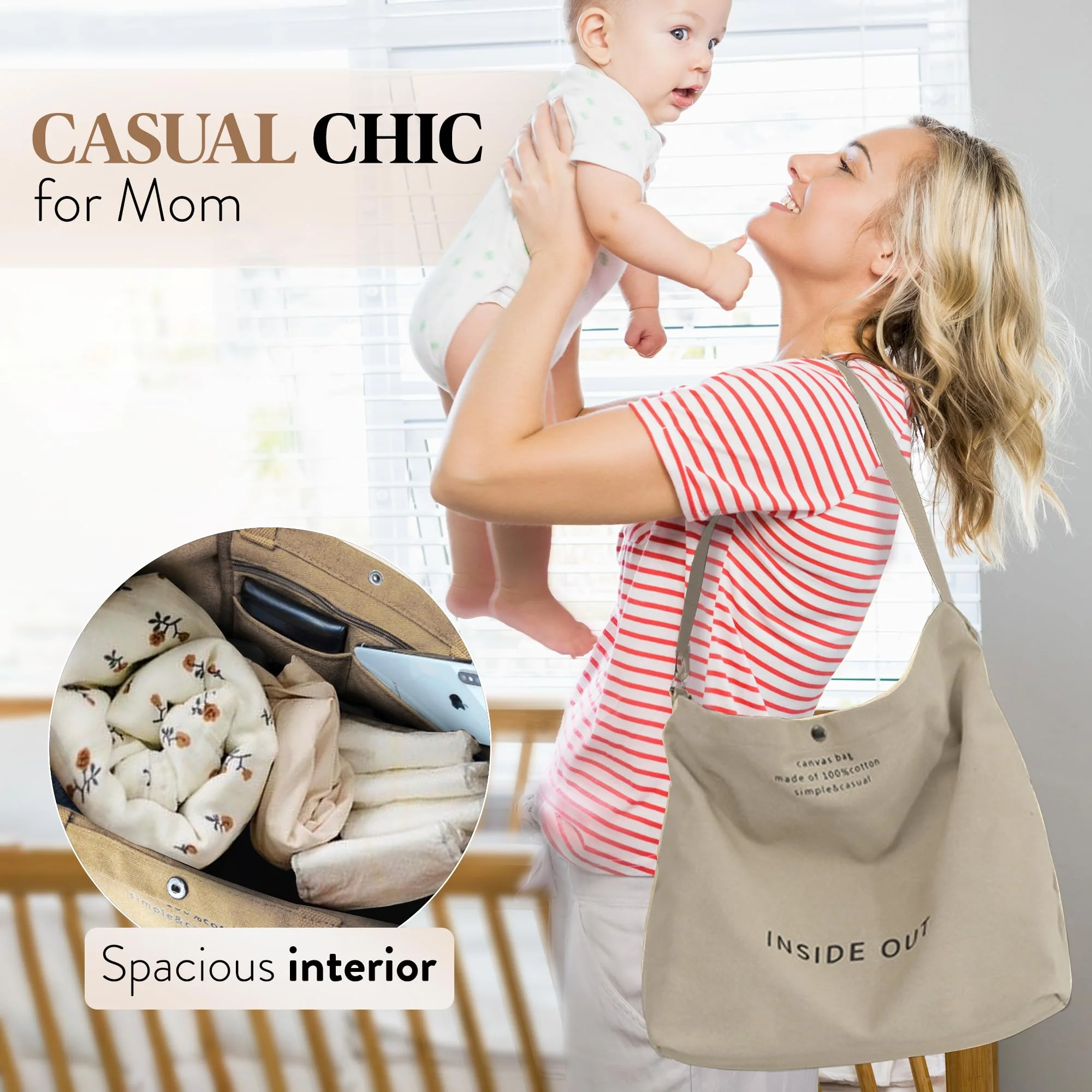 Large Tote Bag for Women, Canvas Bag Women Gift, Fashion Crossbody 16oz Cotton Bag, Large Capacity Shoulder Bag - Image 5