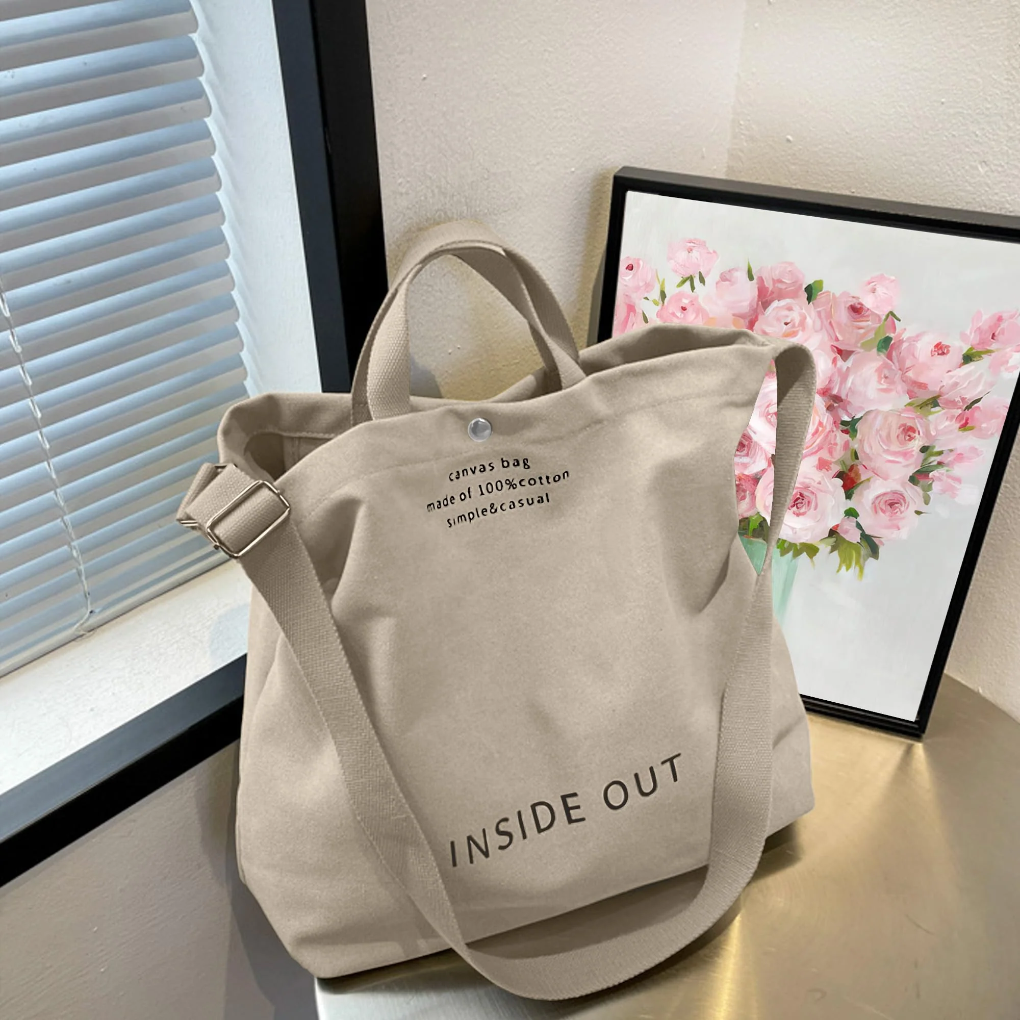 Large Tote Bag for Women, Canvas Bag Women Gift, Fashion Crossbody 16oz Cotton Bag, Large Capacity Shoulder Bag - Image 7