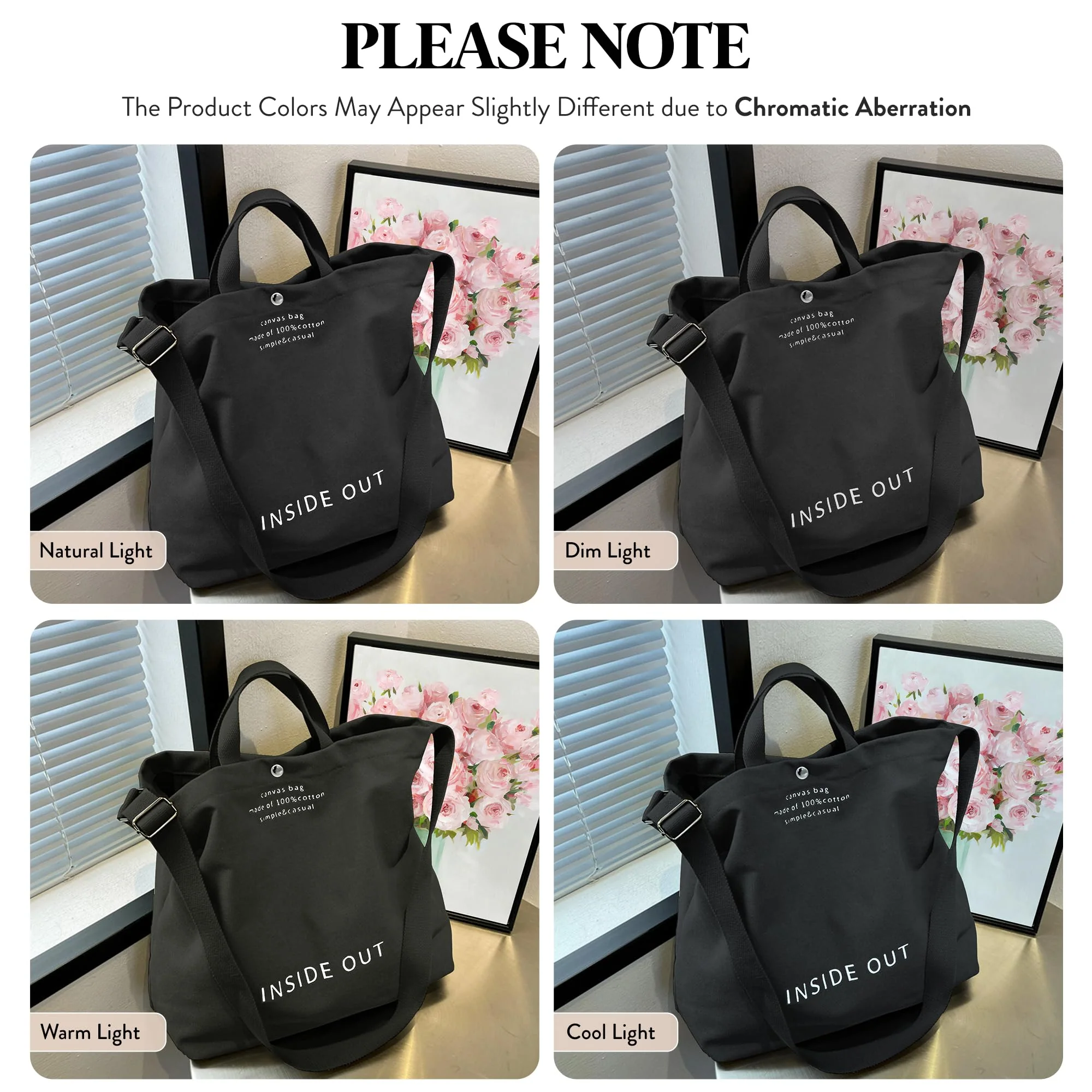 Large Tote Bag for Women, Canvas Bag Women Gift, Fashion Crossbody 16oz Cotton Bag, Large Capacity Shoulder Bag - Image 3