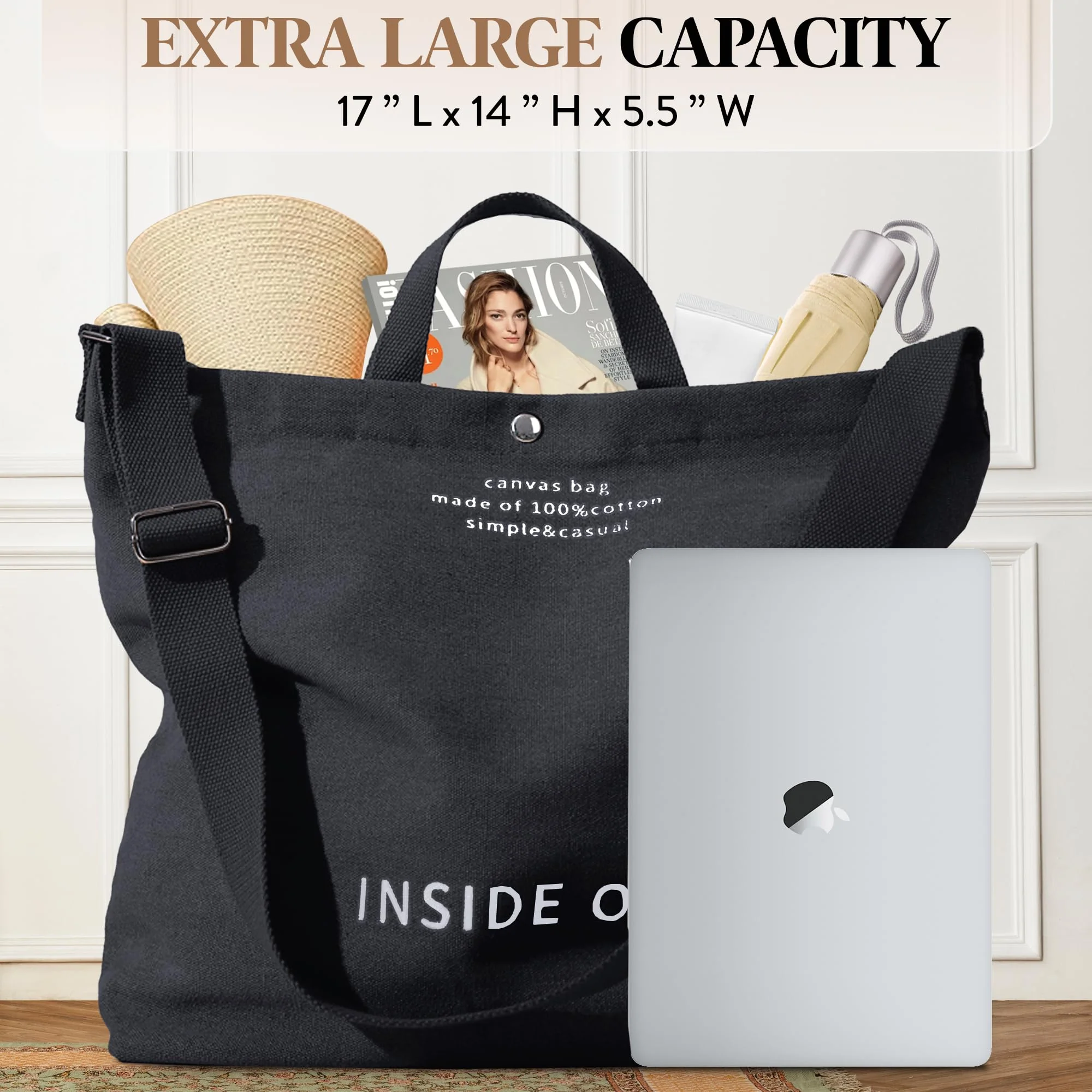 Large Tote Bag for Women, Canvas Bag Women Gift, Fashion Crossbody 16oz Cotton Bag, Large Capacity Shoulder Bag - Image 4