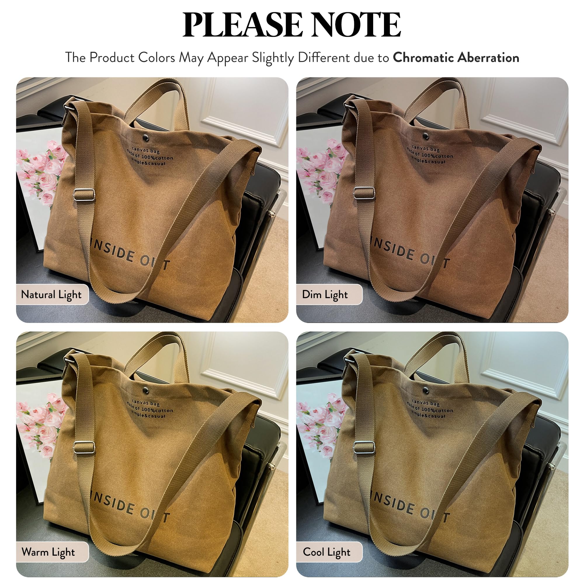 Large Tote Bag for Women, Canvas Bag Women Gift, Fashion Crossbody 16oz Cotton Bag, Large Capacity Shoulder Bag - Image 3