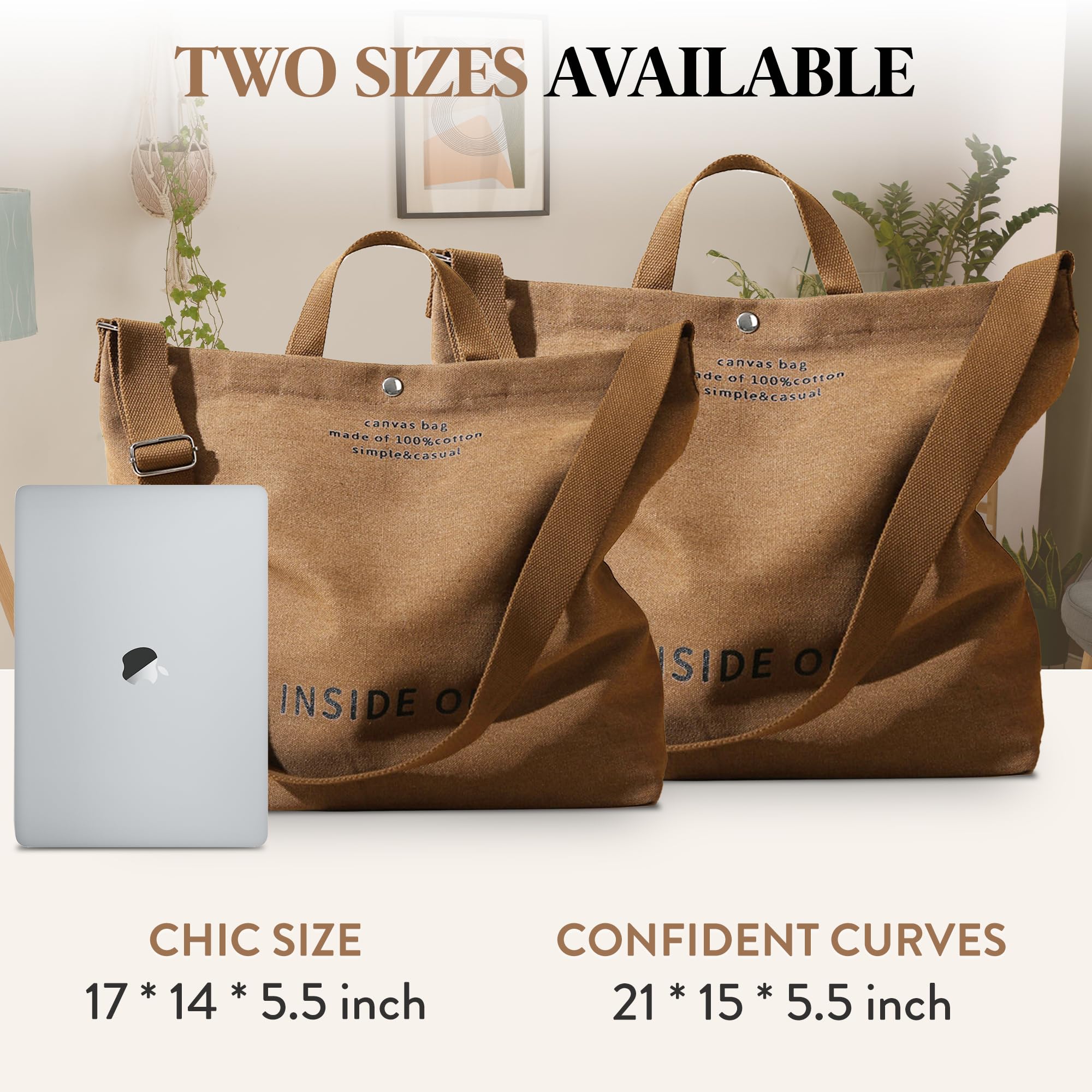 Large Tote Bag for Women, Canvas Bag Women Gift, Fashion Crossbody 16oz Cotton Bag, Large Capacity Shoulder Bag - Image 4