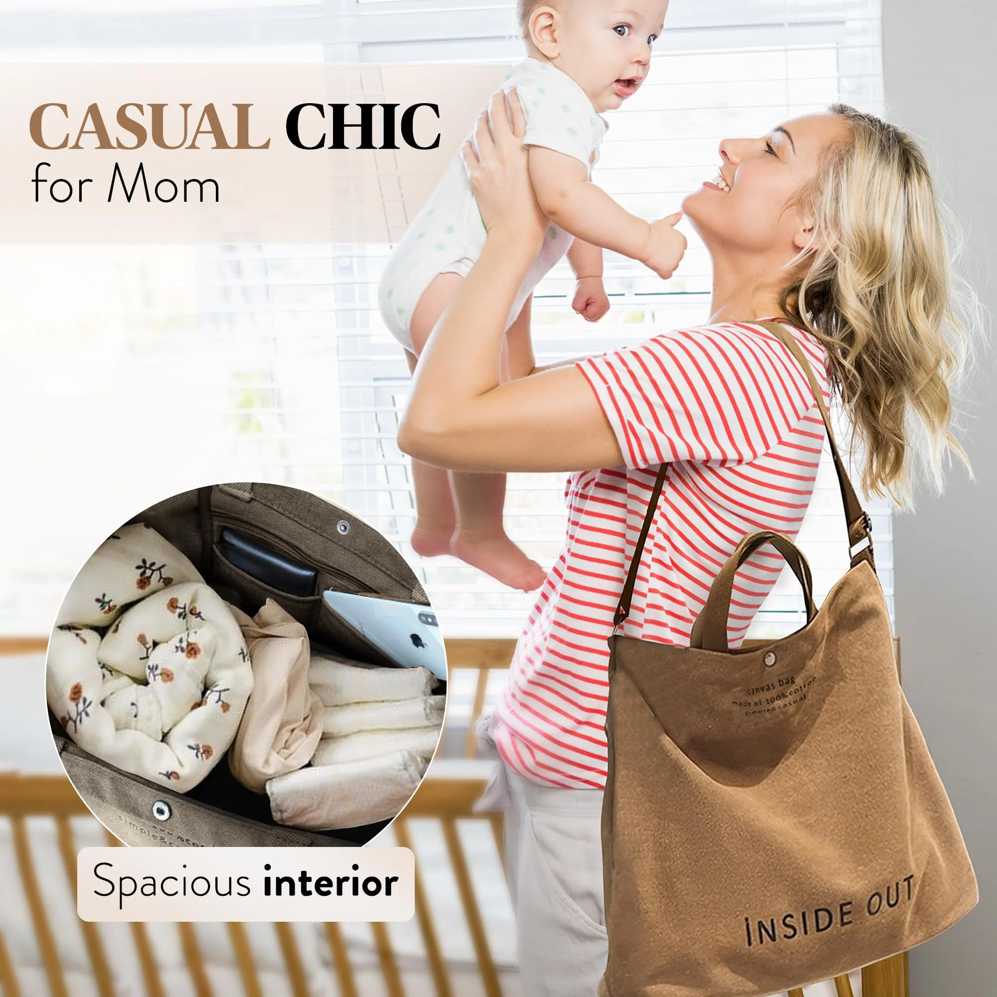 Large Tote Bag for Women, Canvas Bag Women Gift, Fashion Crossbody 16oz Cotton Bag, Large Capacity Shoulder Bag - Image 5