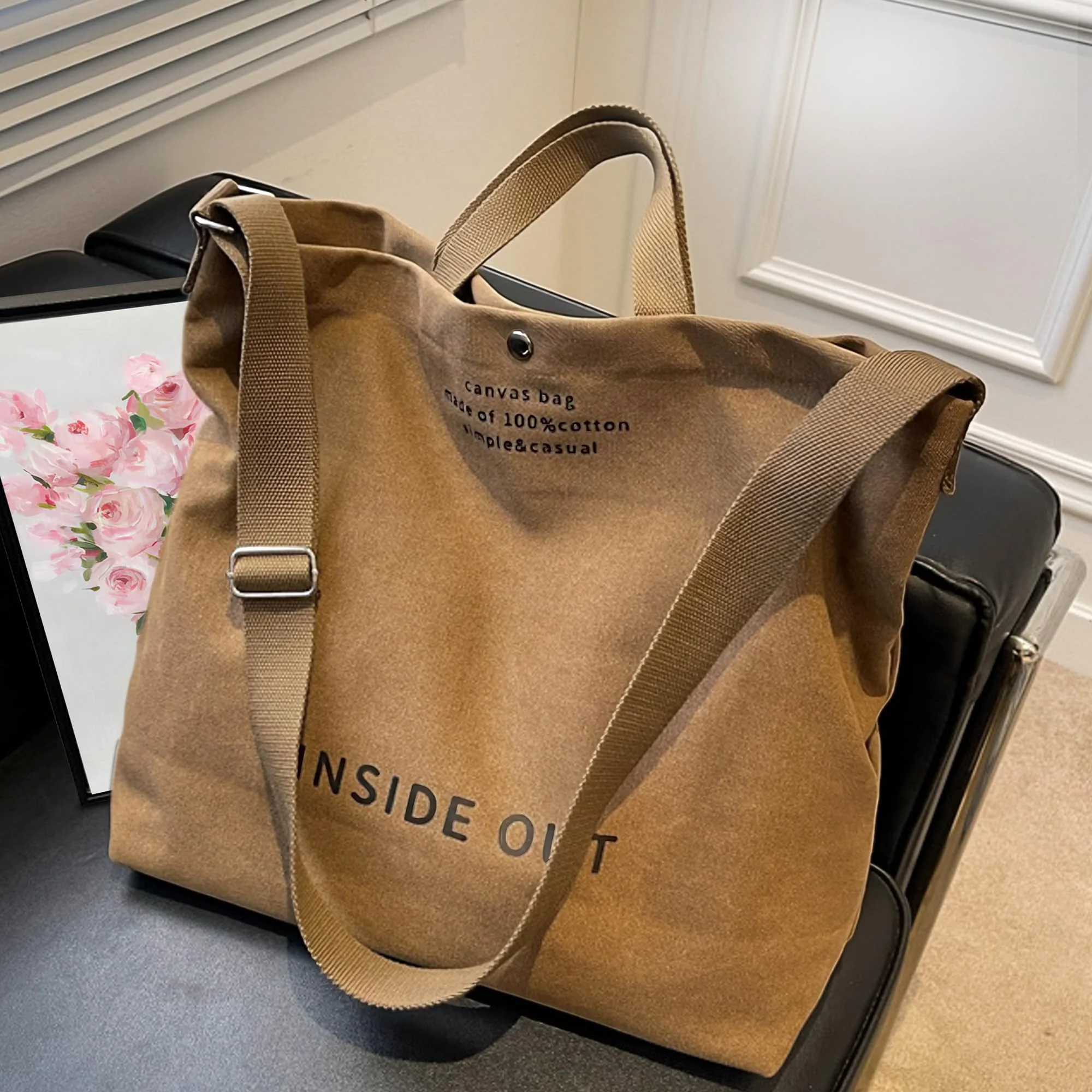 Large Tote Bag for Women, Canvas Bag Women Gift, Fashion Crossbody 16oz Cotton Bag, Large Capacity Shoulder Bag - Image 7