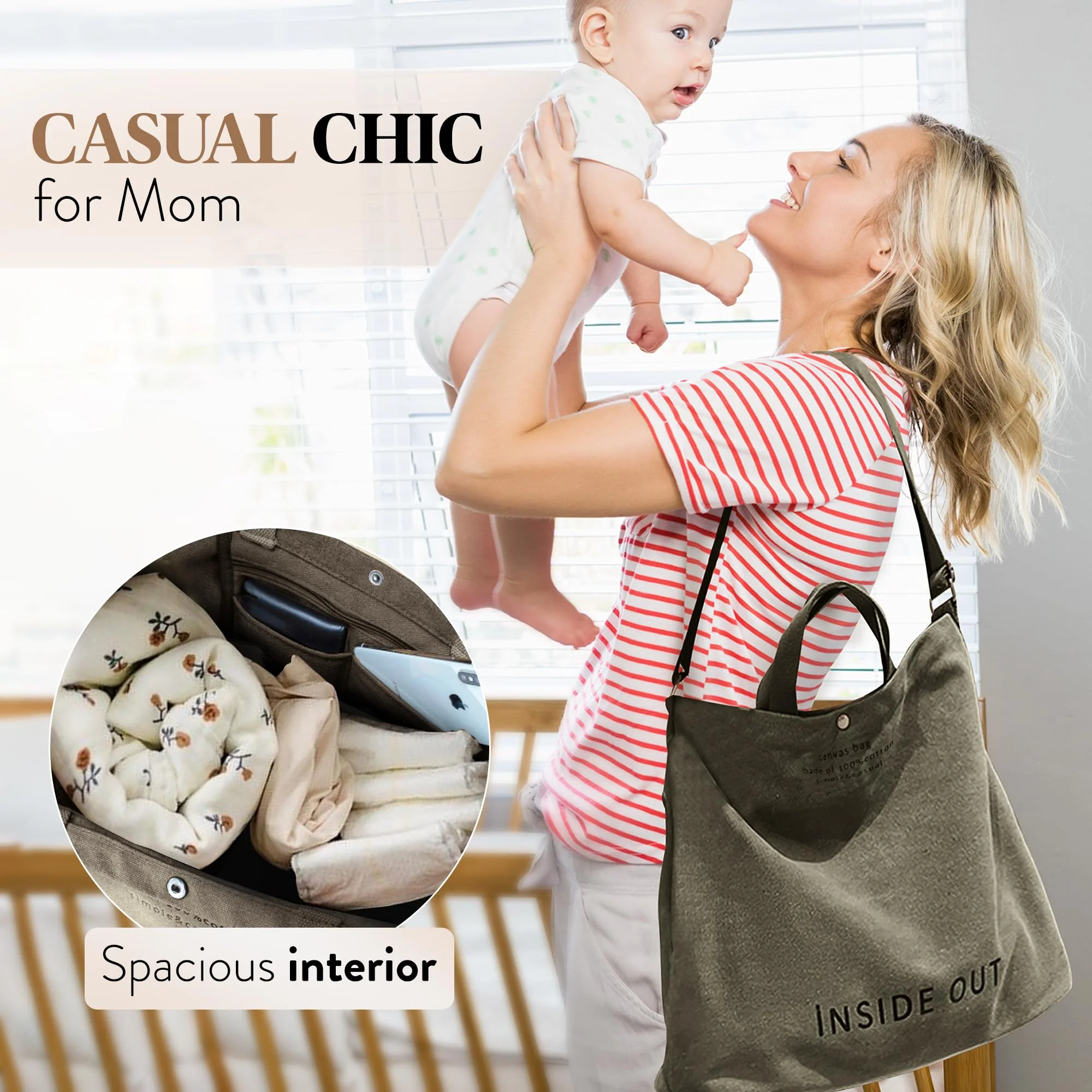 Large Tote Bag for Women, Canvas Gift for Women, Inside Out Bag, Fashion Crossbody 16oz Cotton, Large Capacity Shoulder Tote - Image 5