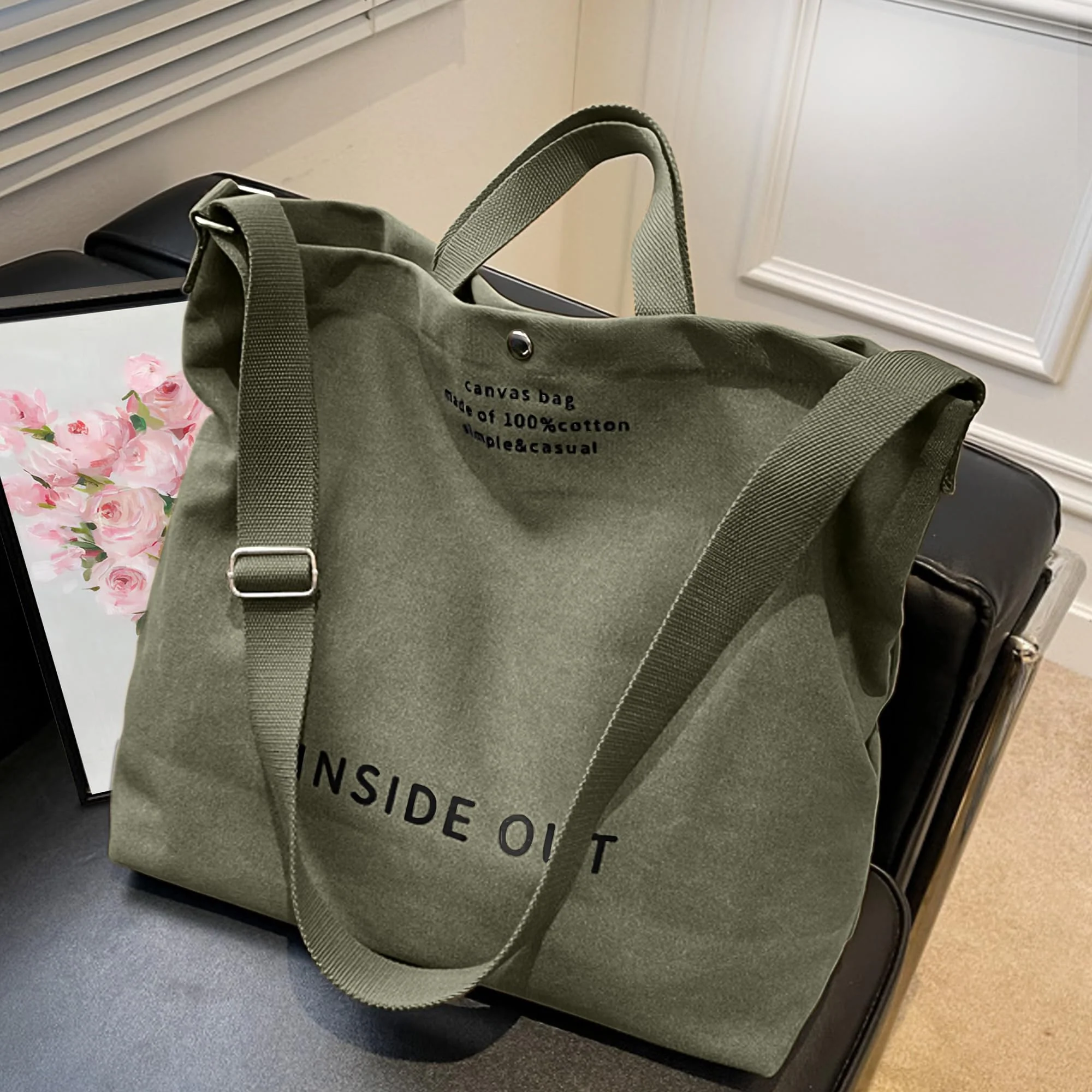 Large Tote Bag for Women, Canvas Gift for Women, Inside Out Bag, Fashion Crossbody 16oz Cotton, Large Capacity Shoulder Tote - Image 7