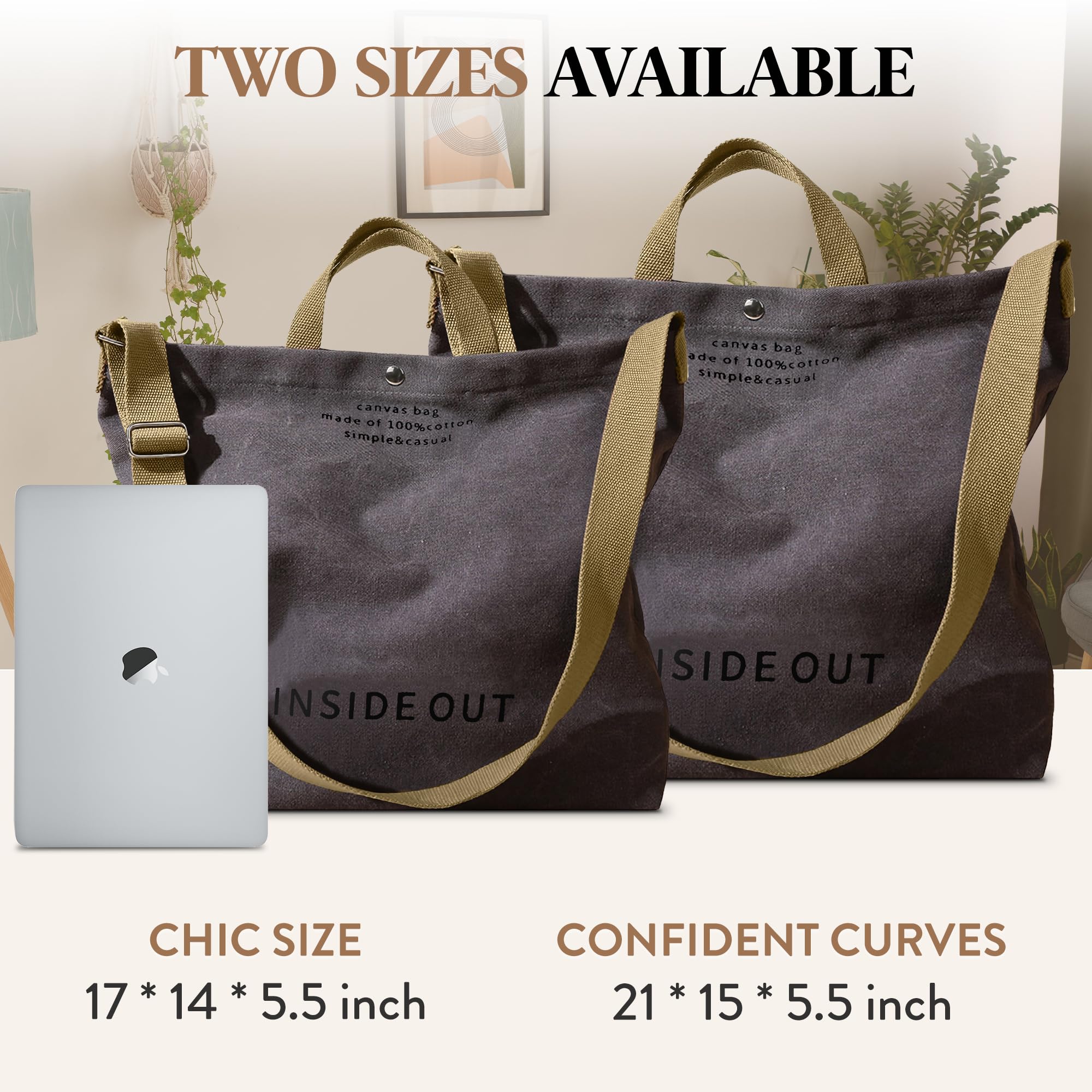 Large Tote Bag for Women, Canvas Gift for Women, Inside Out Bag, Fashion Crossbody 16oz Cotton, Large Capacity Shoulder Tote - Image 4