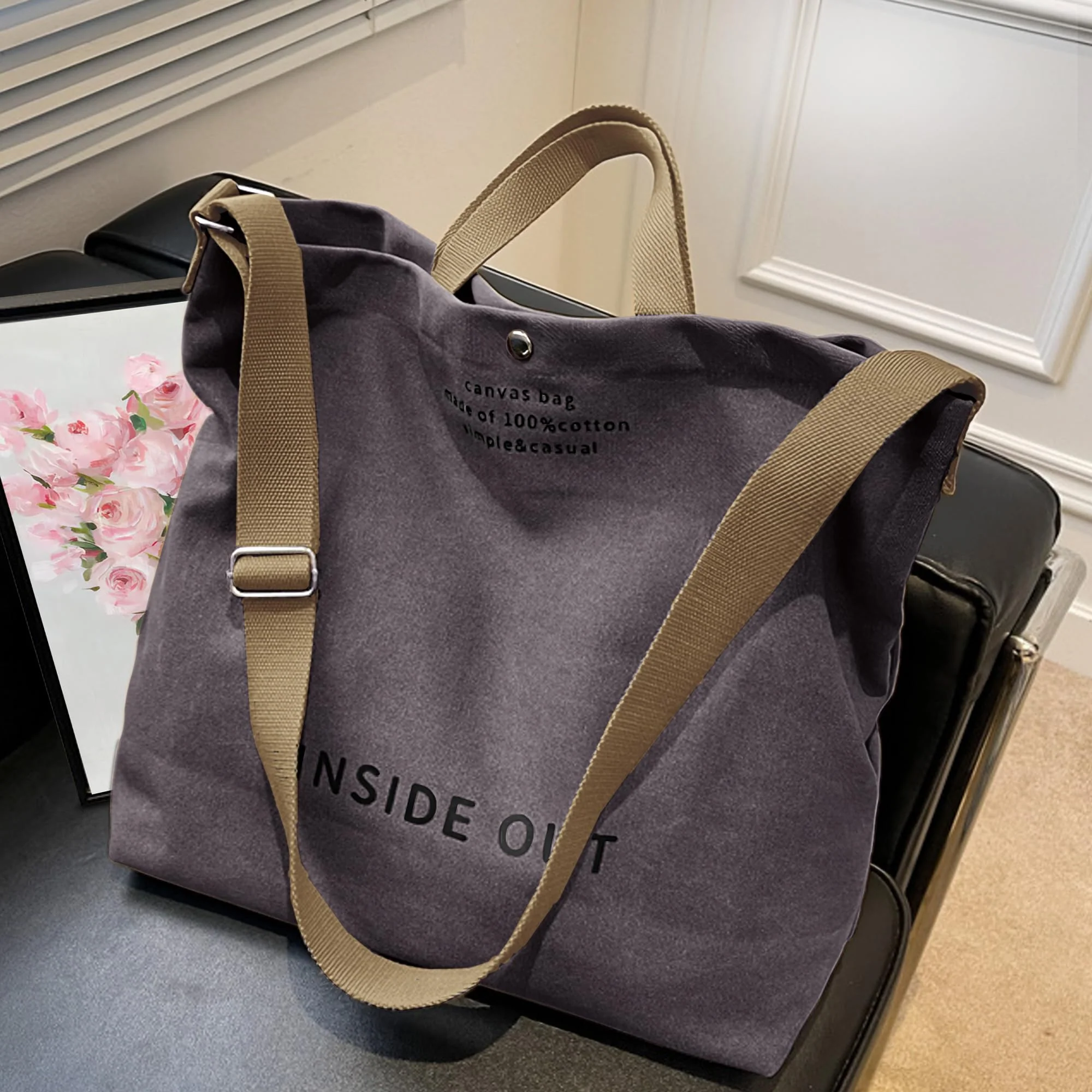 Large Tote Bag for Women, Canvas Gift for Women, Inside Out Bag, Fashion Crossbody 16oz Cotton, Large Capacity Shoulder Tote - Image 8