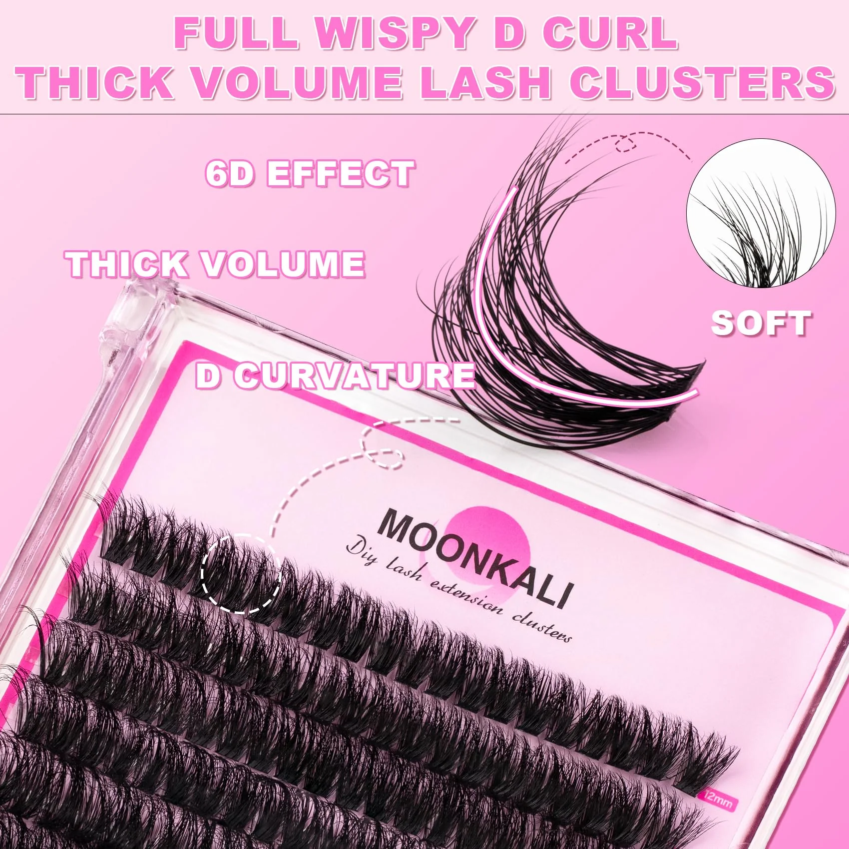 Lash Clusters Wispy 80D Eyelash Clusters D Curly 12-20MM Mix Length Cluster Eyelash Extensions Thick Volume Individual Lashes Clusters DIY Eye Lash Extension 3D Eyelashes Clusters at Home By MOONKALI - Image 7