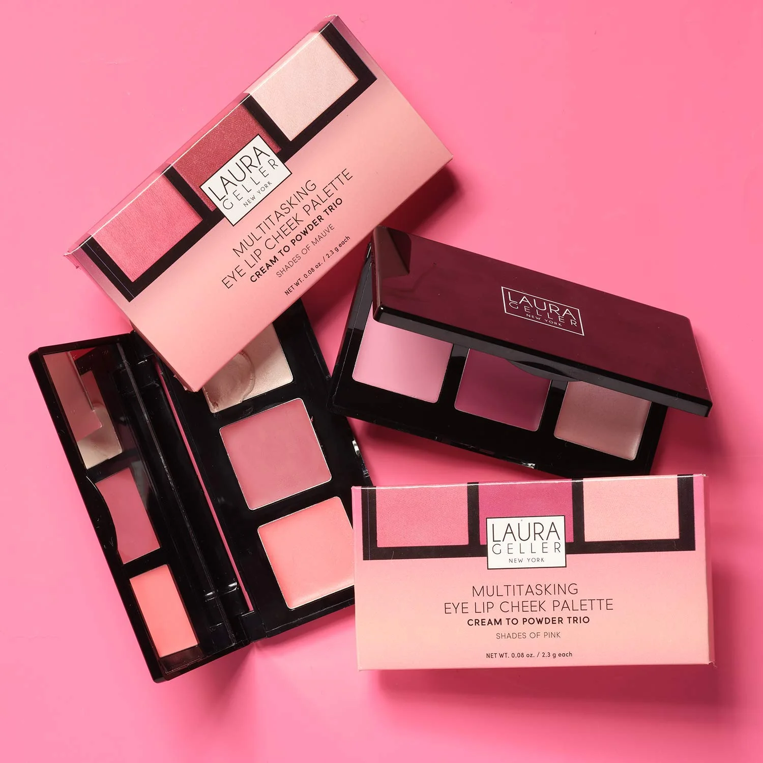 LAURA GELLER NEW YORK Multitasking Eye Lip Cheek Palette Cream to Powder Trio, Pink - Image 2