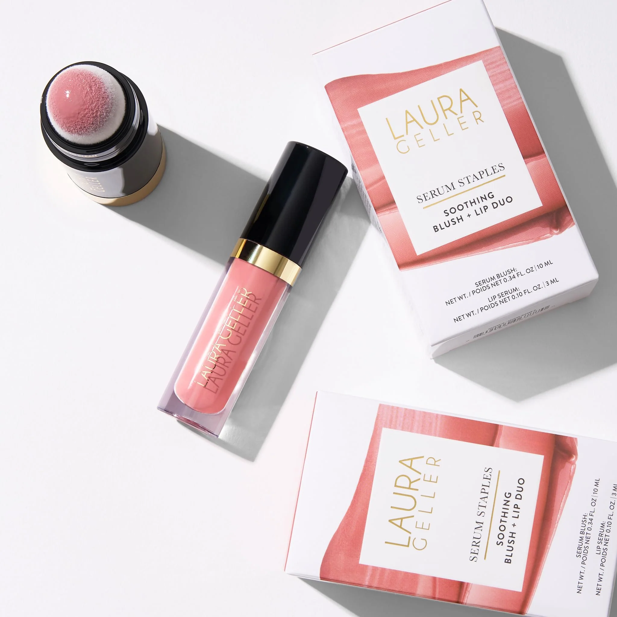 LAURA GELLER NEW YORK Serum Staples Soothing Blush + Lip Duo - Blush Cheek Tint, Practical Pink + Jelly Balm Lip Serum, There She Rose - Image 3