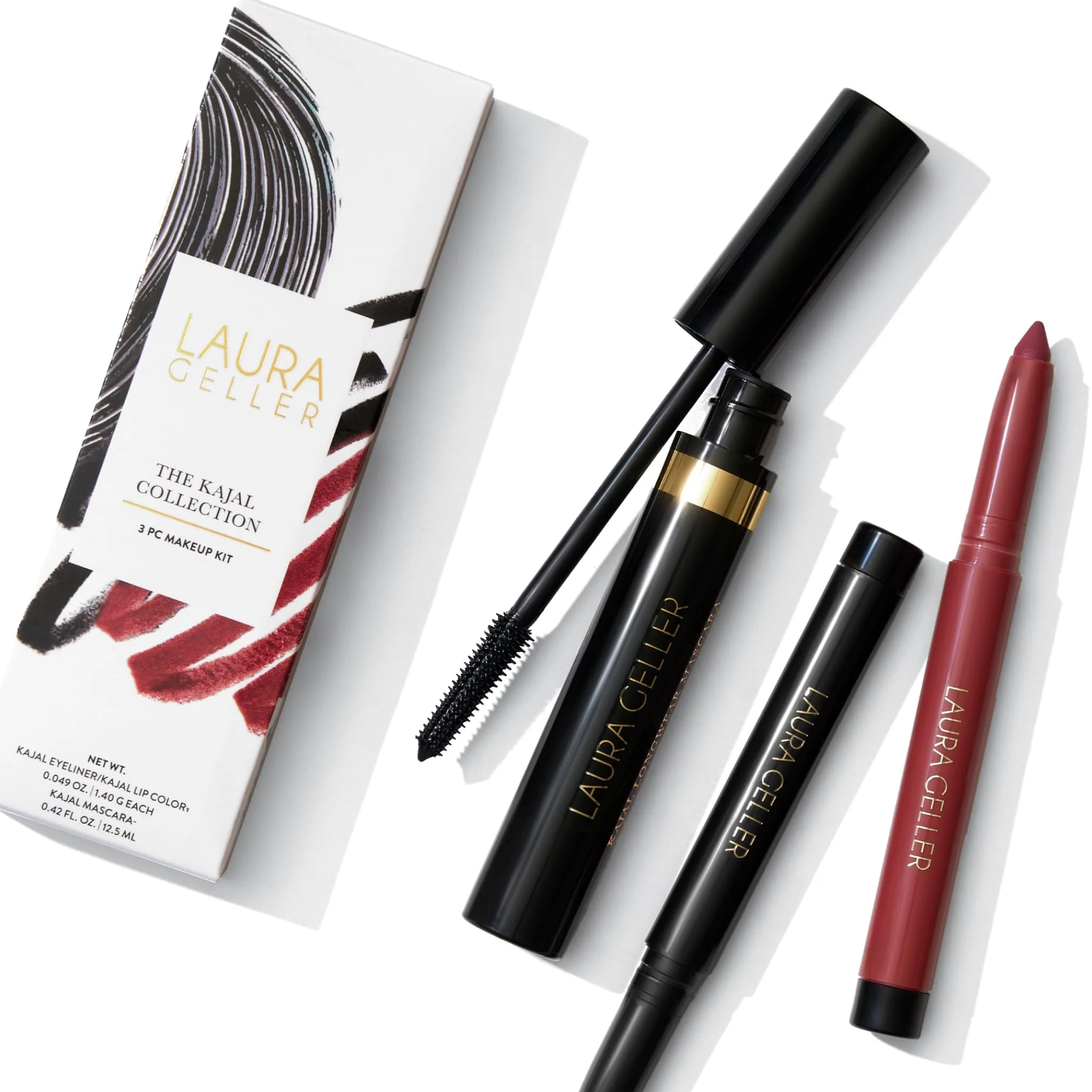 LAURA GELLER NEW YORK The Kajal Collection 3pc Makeup Set (02 Black Mascara, Deep Black Eyeliner, Dahlia Lip Color) - Image 7