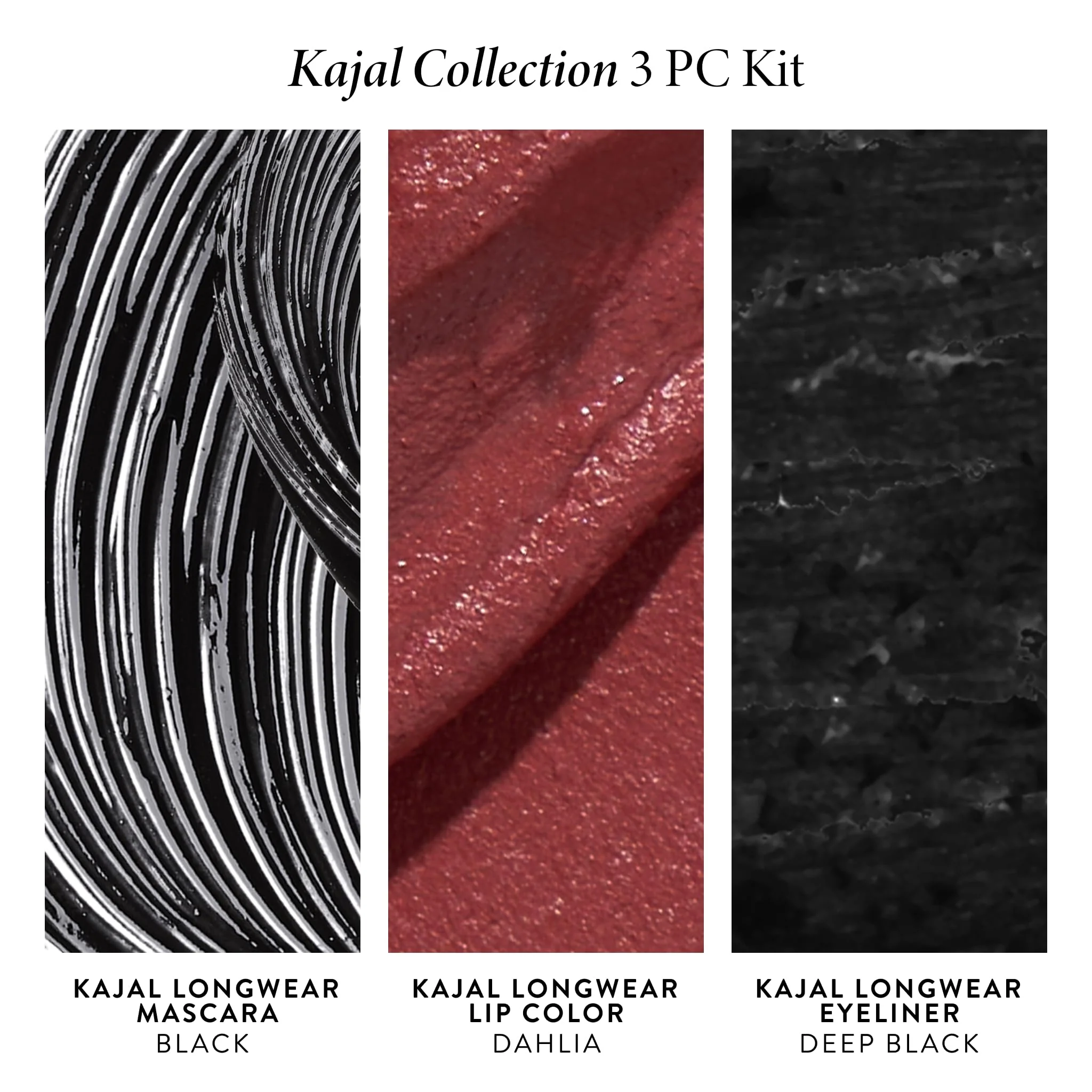 LAURA GELLER NEW YORK The Kajal Collection 3pc Makeup Set (02 Black Mascara, Deep Black Eyeliner, Dahlia Lip Color) - Image 8