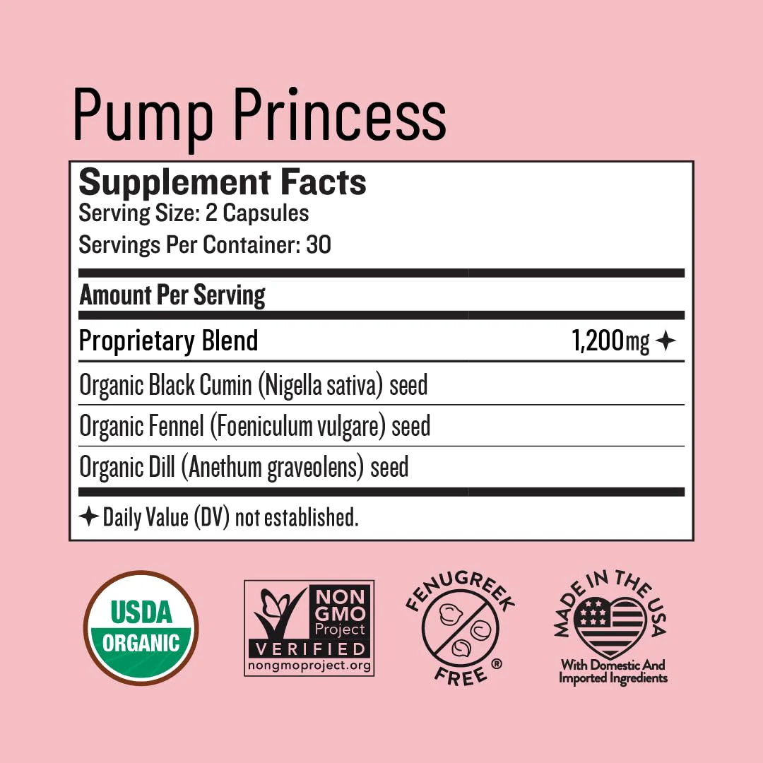 Legendairy Milk Pump Princess Lactation Supplement - Breastfeeding Supplements for Milk Supply Increase and Milkflow - Organic Black Cumin, Fennel and Dill Seeds, Fenugreek Free - 60 Capsules - Image 6