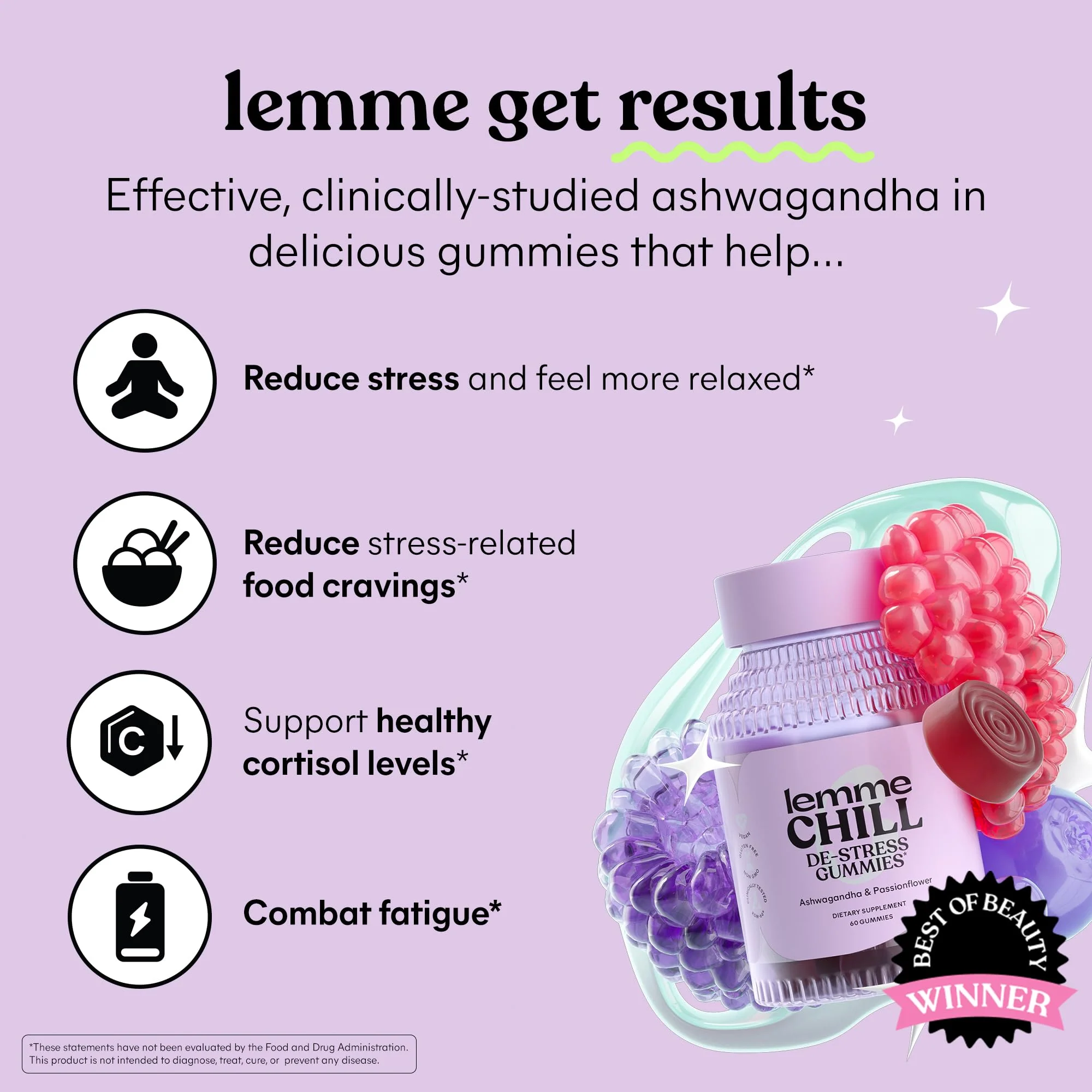Lemme Chill Stress Relief Gummies with 300mg KSM-66 Ashwagandha, Lemon Balm, Passionflower & Goji to Support Relaxation, Healthy Cortisol & Sleep - Gluten-Free, Non-GMO, Mixed Berry (60 Count) - Image 8
