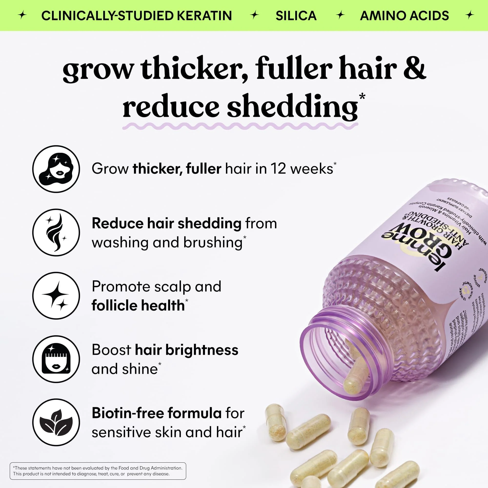 Lemme Grow Hair Growth Supplement for Women, Clinically Proven Keratin Complex for Visibly Thicker Hair and Scalp Coverage, Reduced Shedding, Nourish Thinning Hair - 1 Month Supply - Image 7