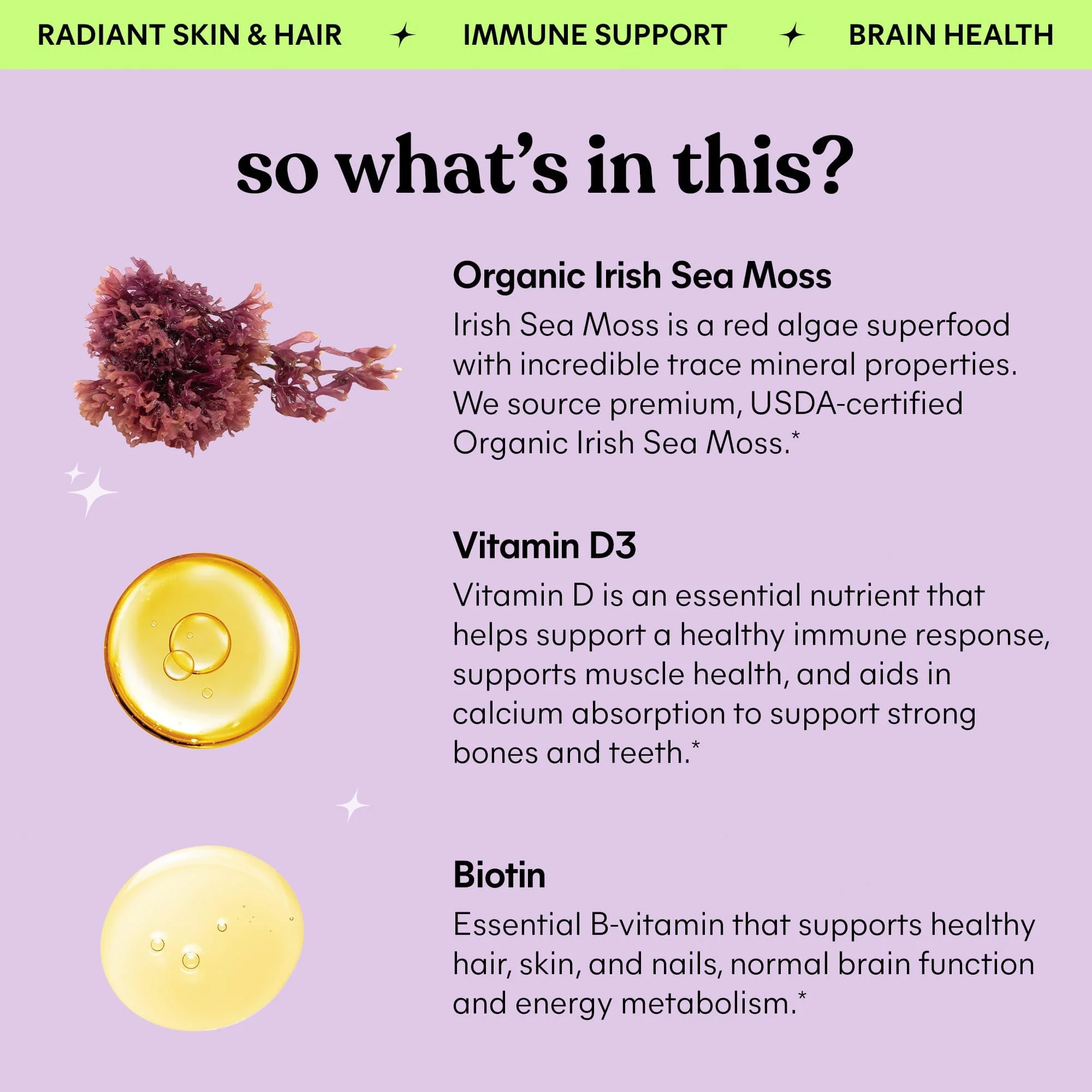 Lemme Irish Sea Moss Organic Liquid Drops with Vitamin D3 and Biotin for Trace Mineral Support, Immunity, Hair, Skin & Nails, Brain Health - Gluten & Sugar Free, Non GMO, 1 oz, 30 Servings - Image 4