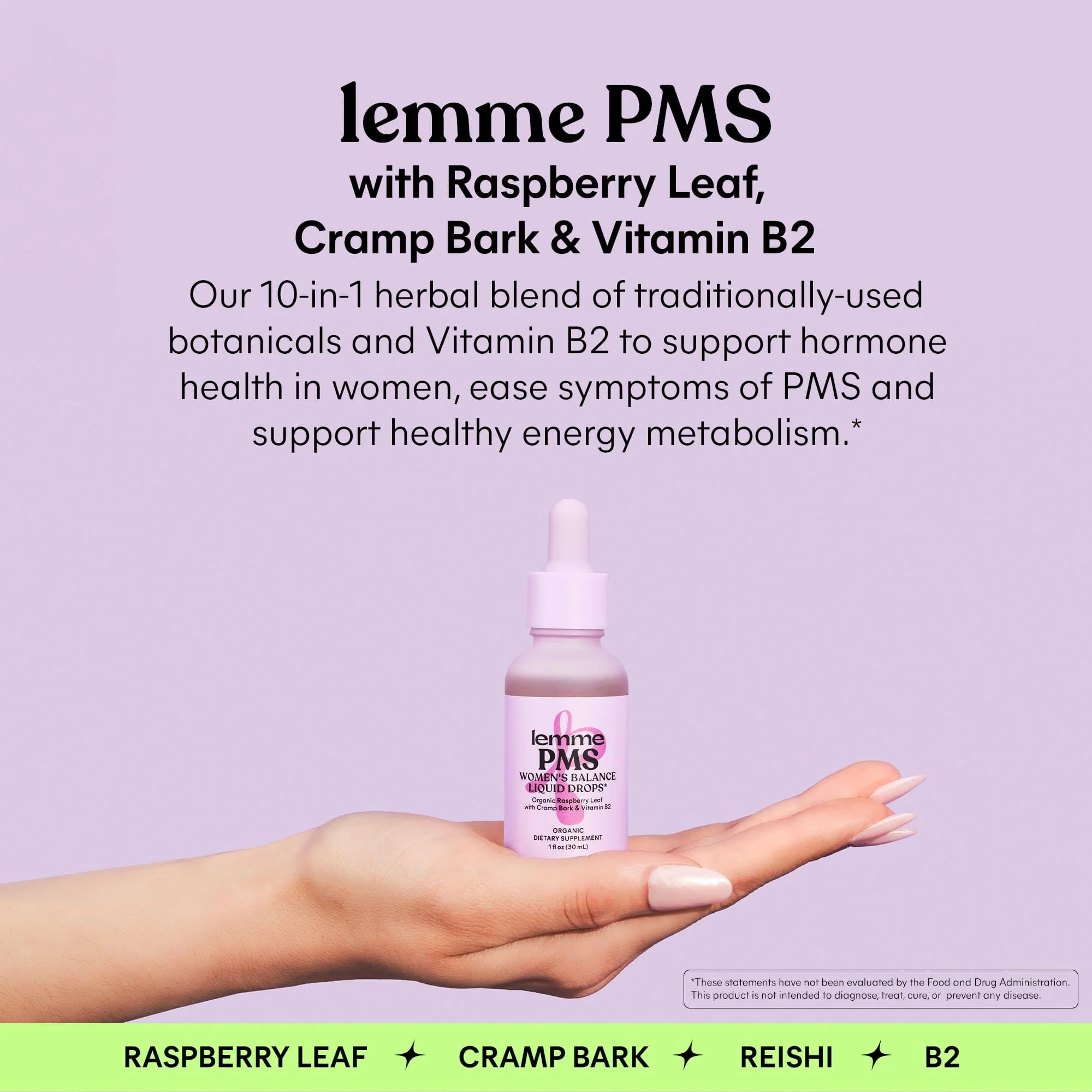 Lemme PMS Hormone Balance for Women Liquid Drops, PMS & Mild Period Cramping Relief, 10-in-1 Herbal Blend with Raspberry Leaf, Dong Quai, Cramp Bark, Reishi & B2, Organic, Sugar-Free, 1 fl oz - Image 8