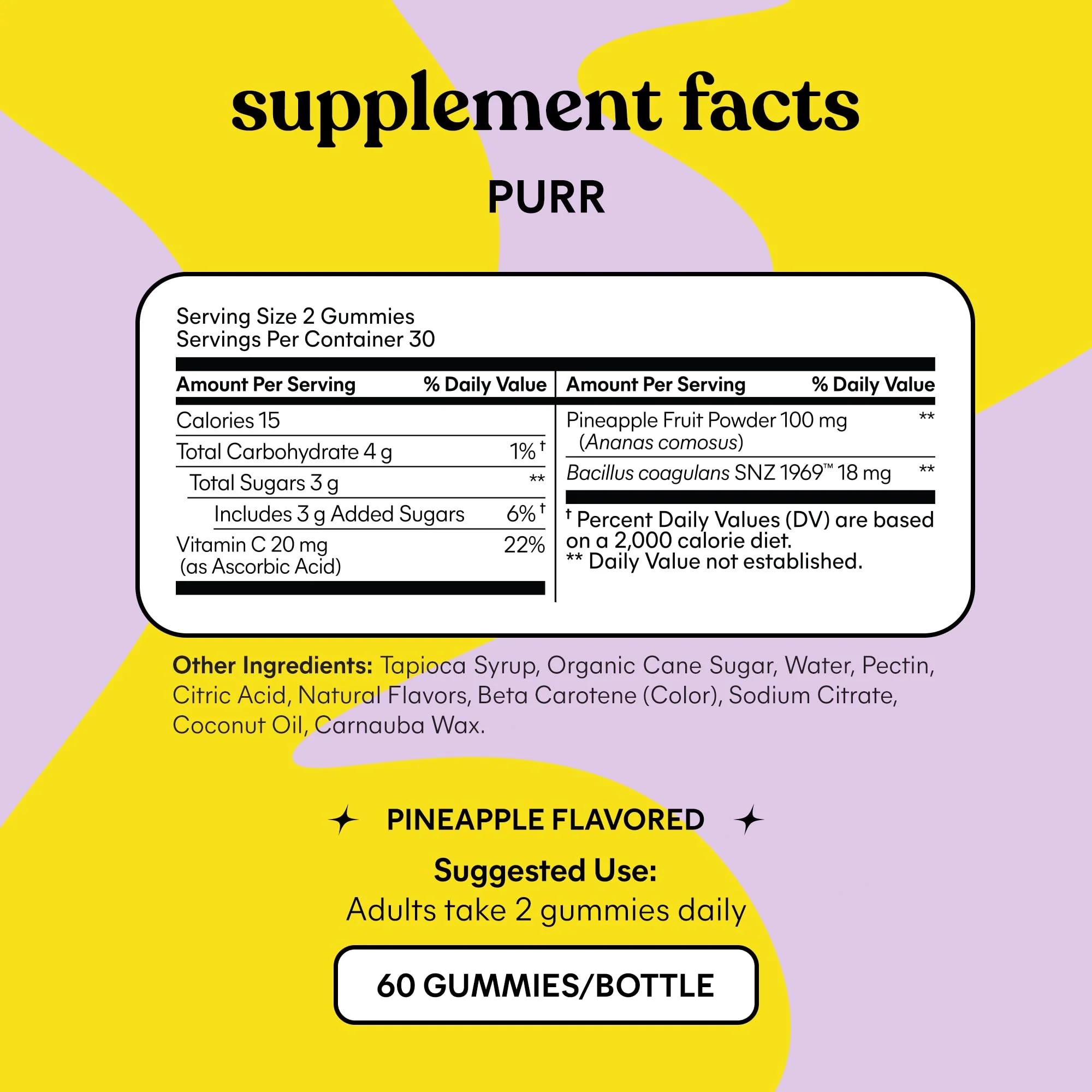 Lemme Purr Vaginal Probiotic Gummies for Women - Balanced pH, Healthy Odor, Yeast Balance & Flora Support + Vitamin C for Immune Health - Tasty Pineapple (60 Count) (Pack of 2) - Image 4
