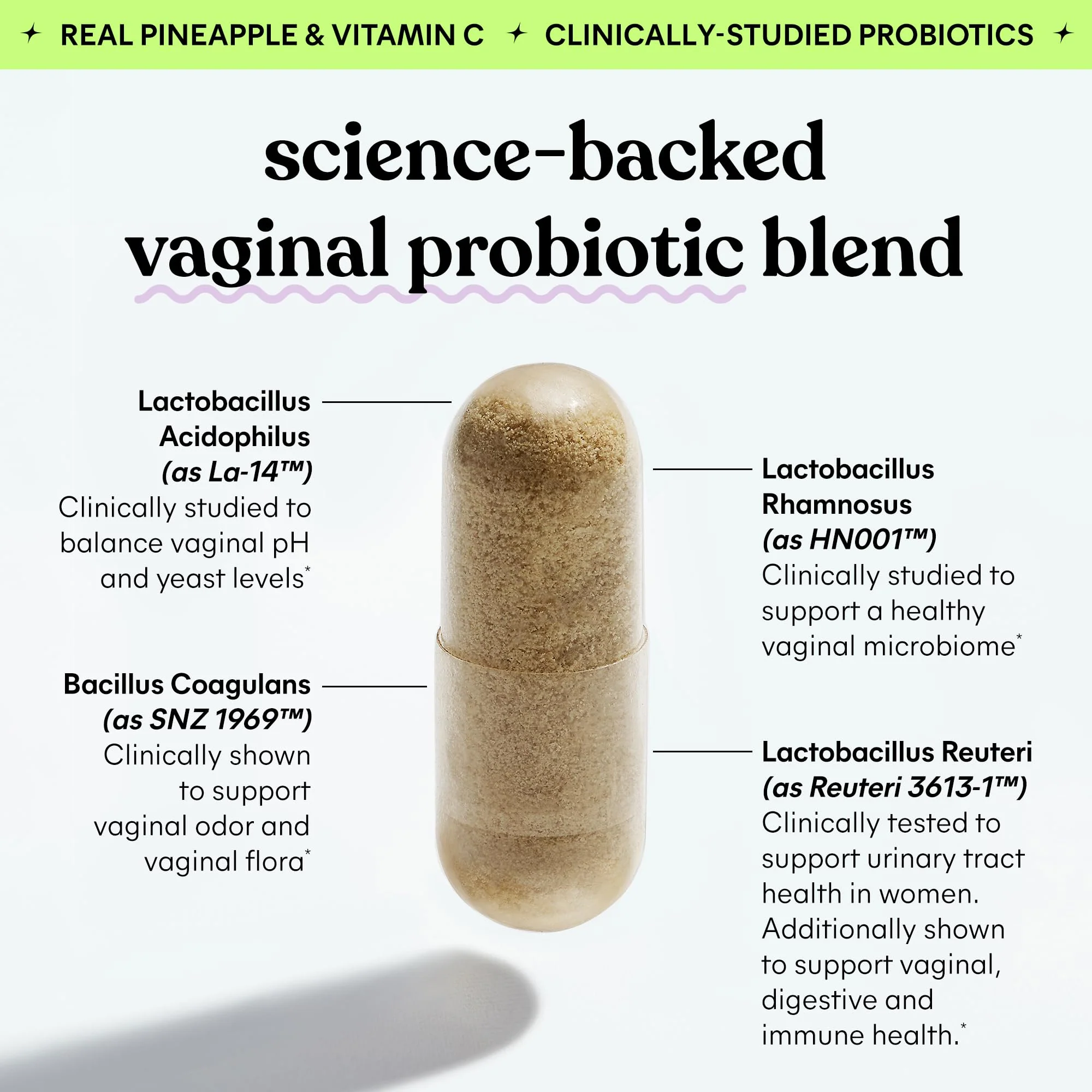 Lemme Purr Vaginal Probiotics for Women - Promotes pH Balance, Healthy Vaginal Odor & Urinary Tract Health w/Lactobacillus Blend, Clinically Tested Strains, Pineapple & Vitamin C - 60 Veggie Capsules - Image 5