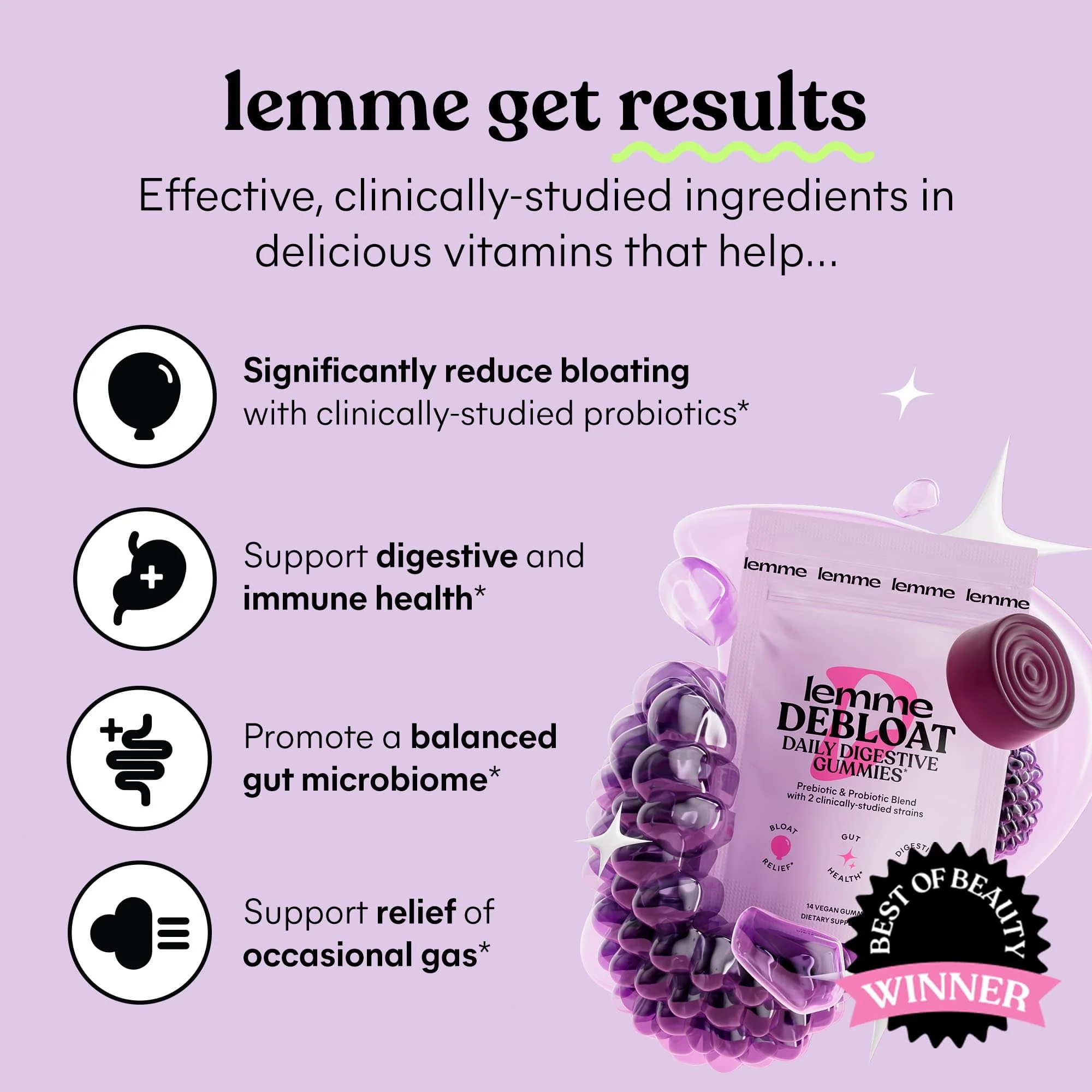 Lemme Sleep, Debloat & Purr Variety Sampler Pack | Melatonin & Magnesium for Sleep | Probiotics & Prebiotics for Bloating | Vaginal Probiotic & Pineapple Gummies - Gluten-Free, Non-GMO - 14ct - Image 6