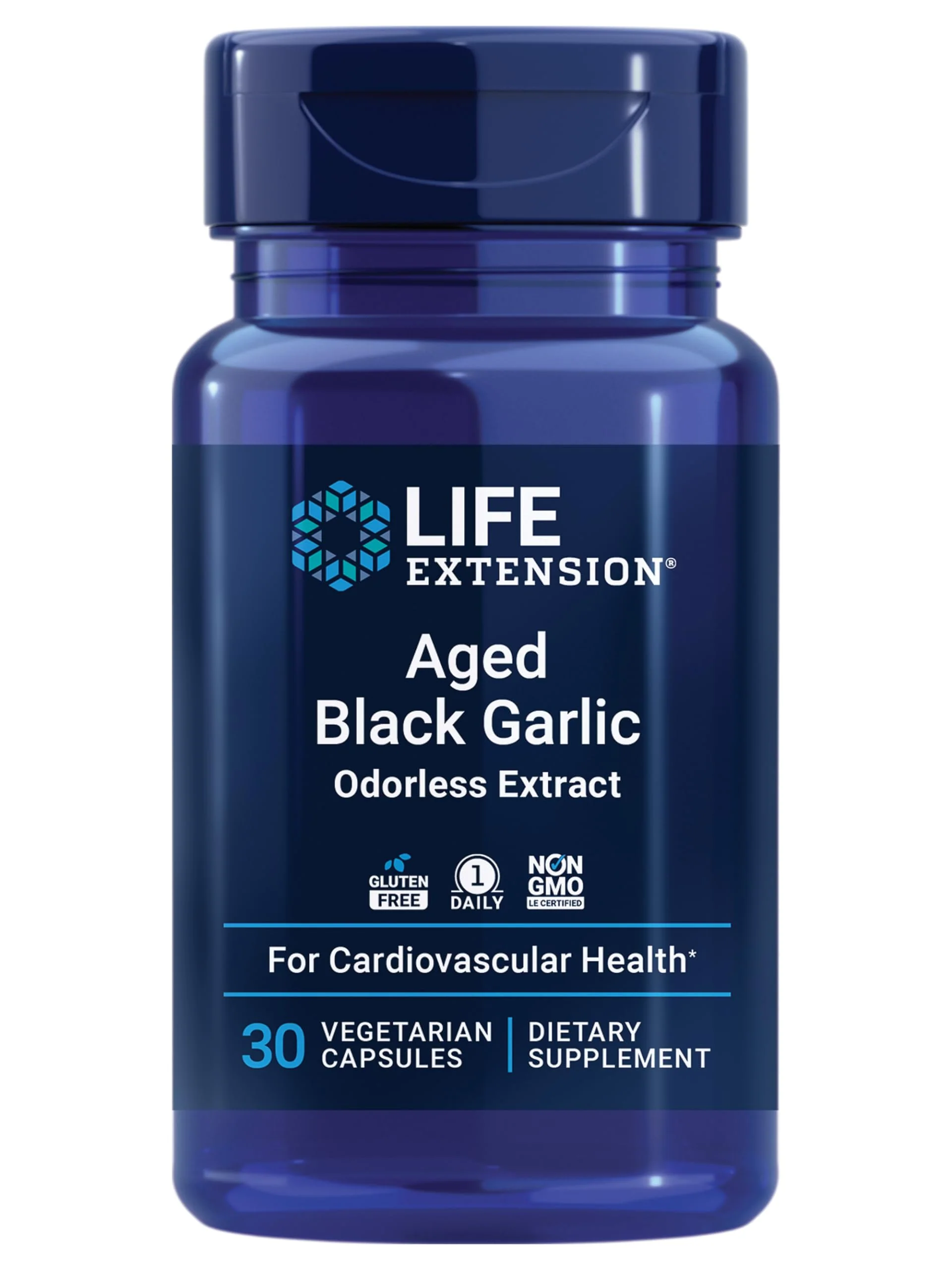 Life Extension Aged Black Garlic, Heart Health Support Supplement, Blood Pressure Health Support, Cholesterol Health Support, Once-Daily, Gluten Free, Vegetarian, Non-GMO, 30 Capsules