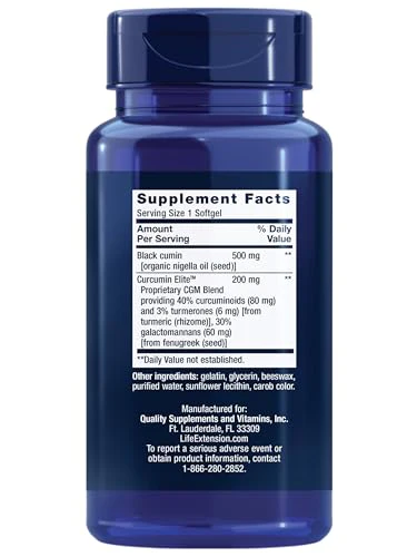 Life Extension Black Cumin Seed Oil and Curcumin Elite, Black Cumin, Turmeric Extract, Immune Health Support, high bioavailability, Whole-Body Health, Gluten Free, Non-GMO, 60 softgels - Image 10