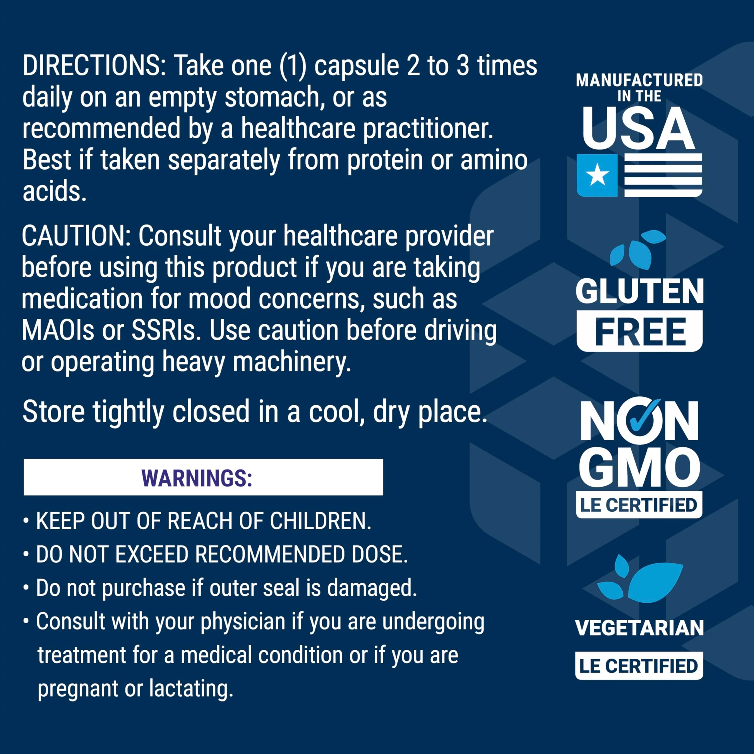 Life Extension L-Tryptophan, 500 mg, Encourages Healthy Serotonin Levels and Promotes Healthy Sleep, Mood, Stress Response & Satiety, Gluten-Free, Non-GMO, Vegetarian, 90 Capsules - Image 4