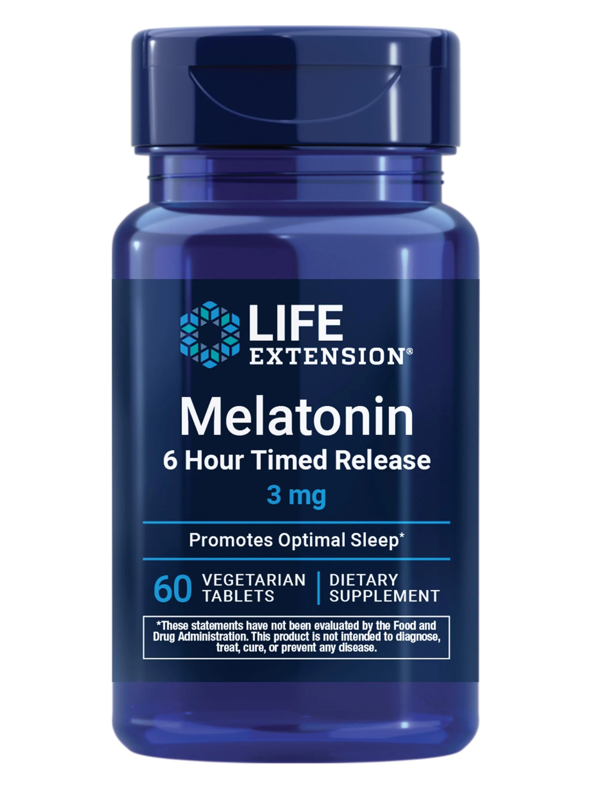 Life Extension Melatonin 6 Hour Timed Release, 3 mg, Extended-Release Formula for Optimal Sleep Support, Healthy circadian Rhythms, Cellular Defense, Gluten-Free, Non-GMO, Vegetarian, 60 Tablets